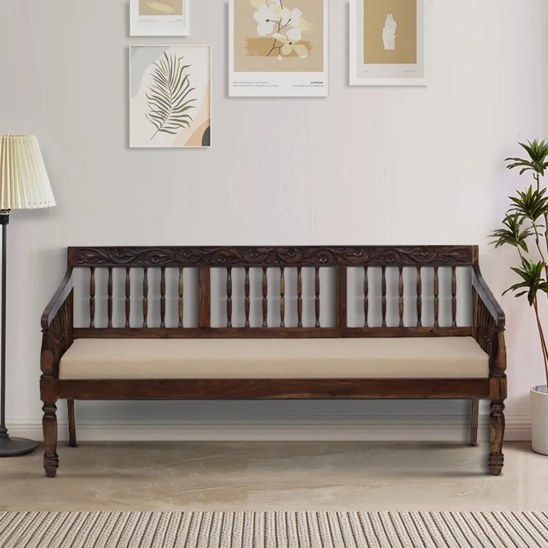 Classic Devanti sheesham wood 3 seater sofa carved design home seating