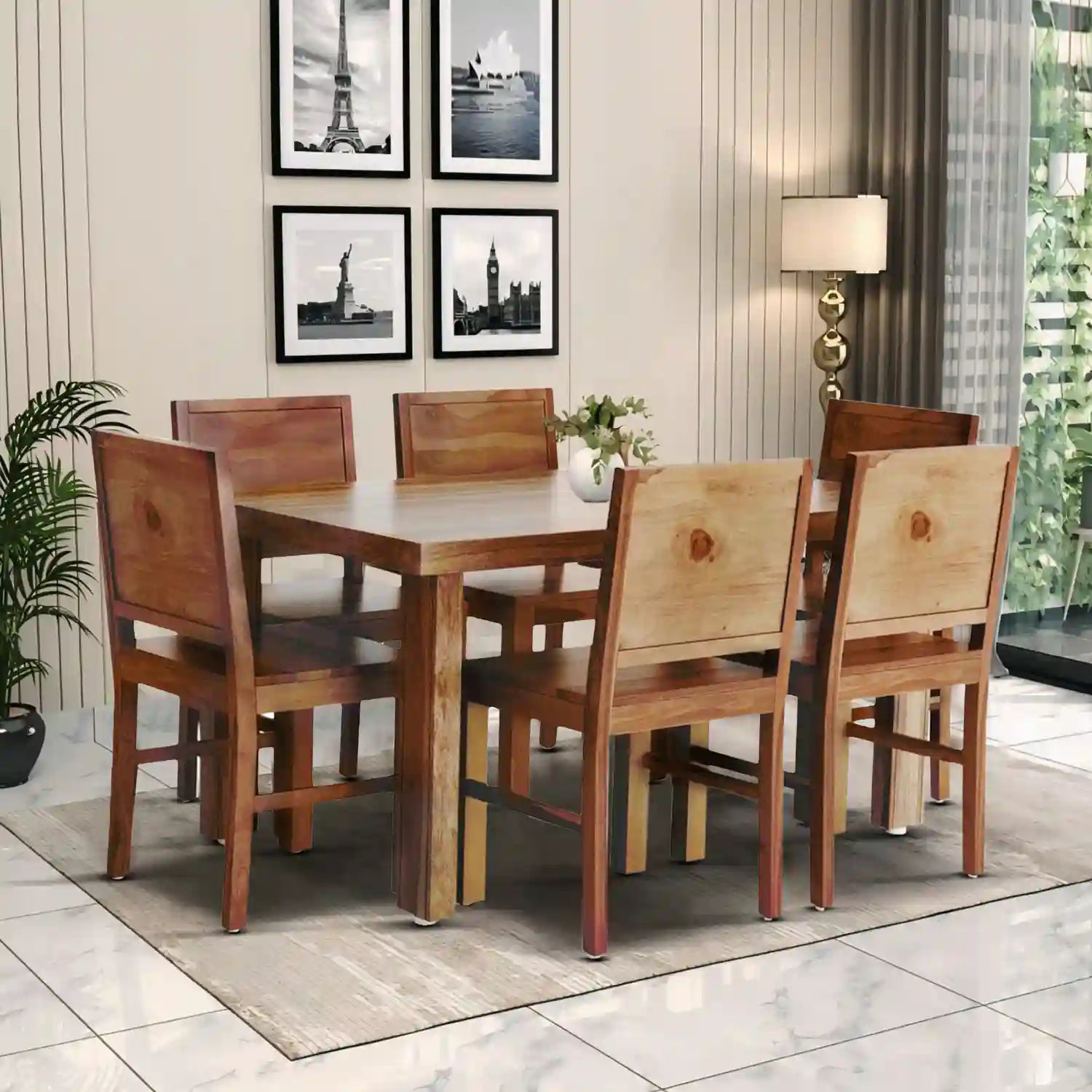Classic sheesham wood six seater dining table Acro traditional design with elegant look