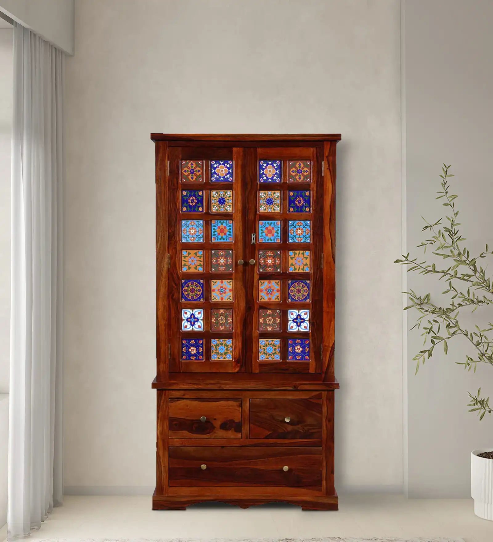 Classic wooden wardrobe Anamika sheesham two door storage unit India