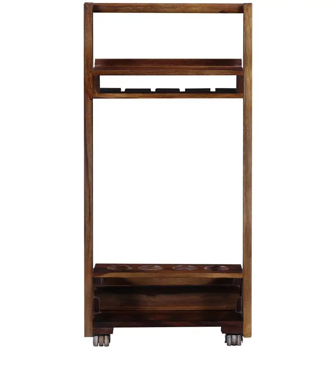 Compact bar trolley in solid wood for small space home bar setup