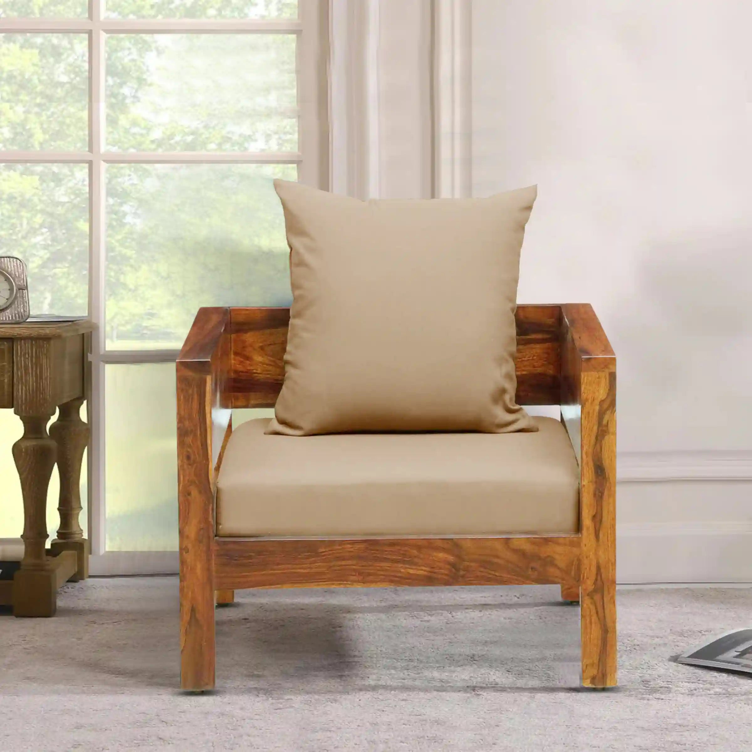 compact sheesham wood single seater sofa chair for small spaces