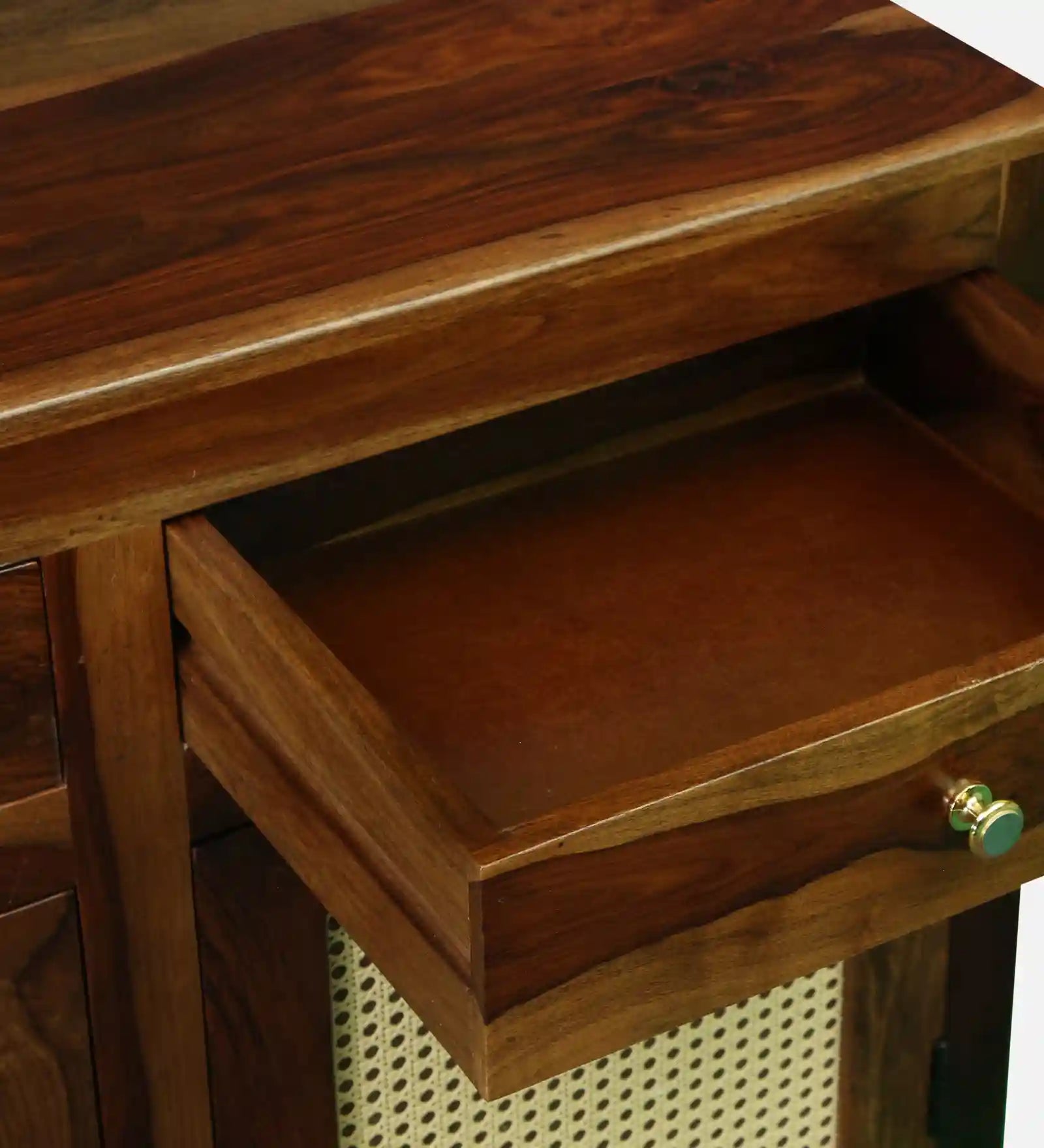 Compact solid wood sideboard sheesham rattan storage design home