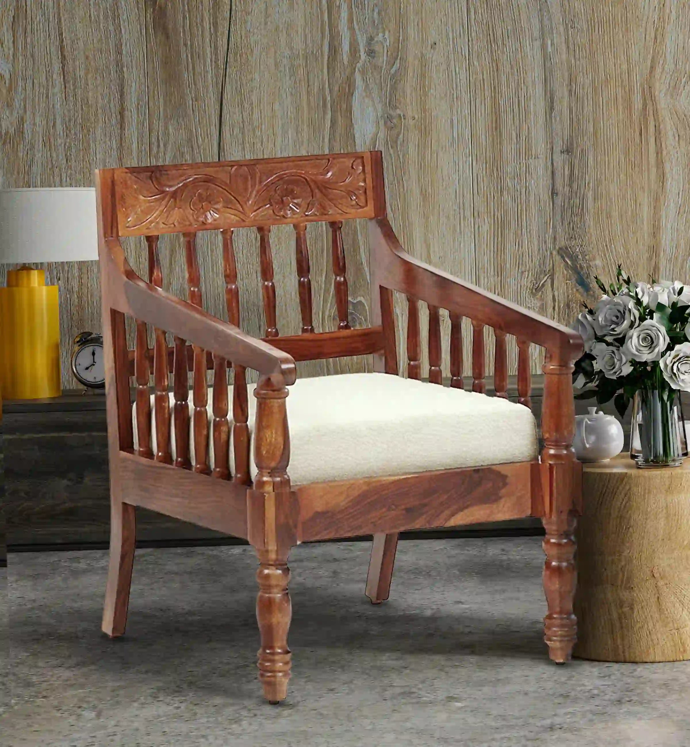 compact solid wood single seater sofa for small living room