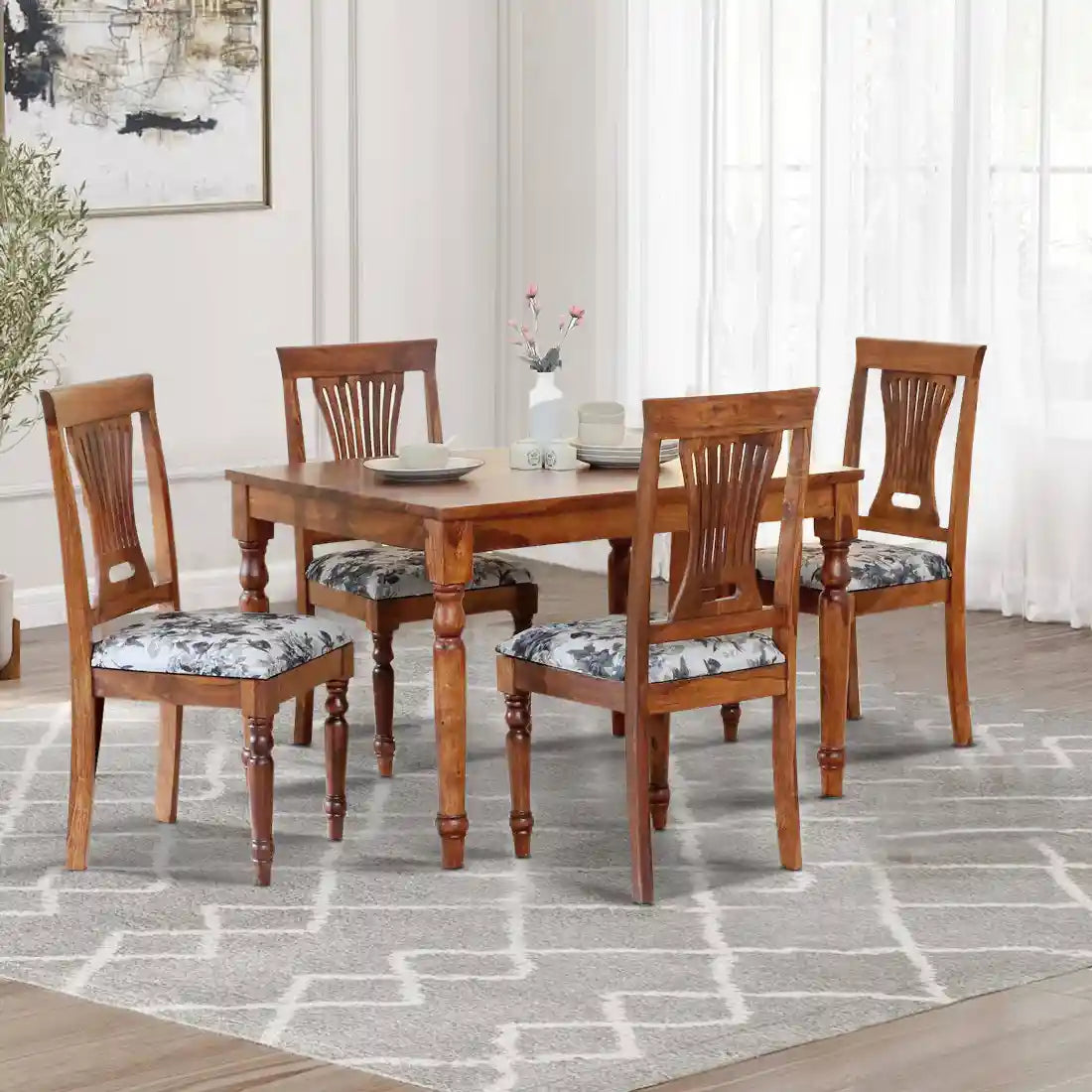 Contemporary Sheerel solid wood dining set four seater modern furniture