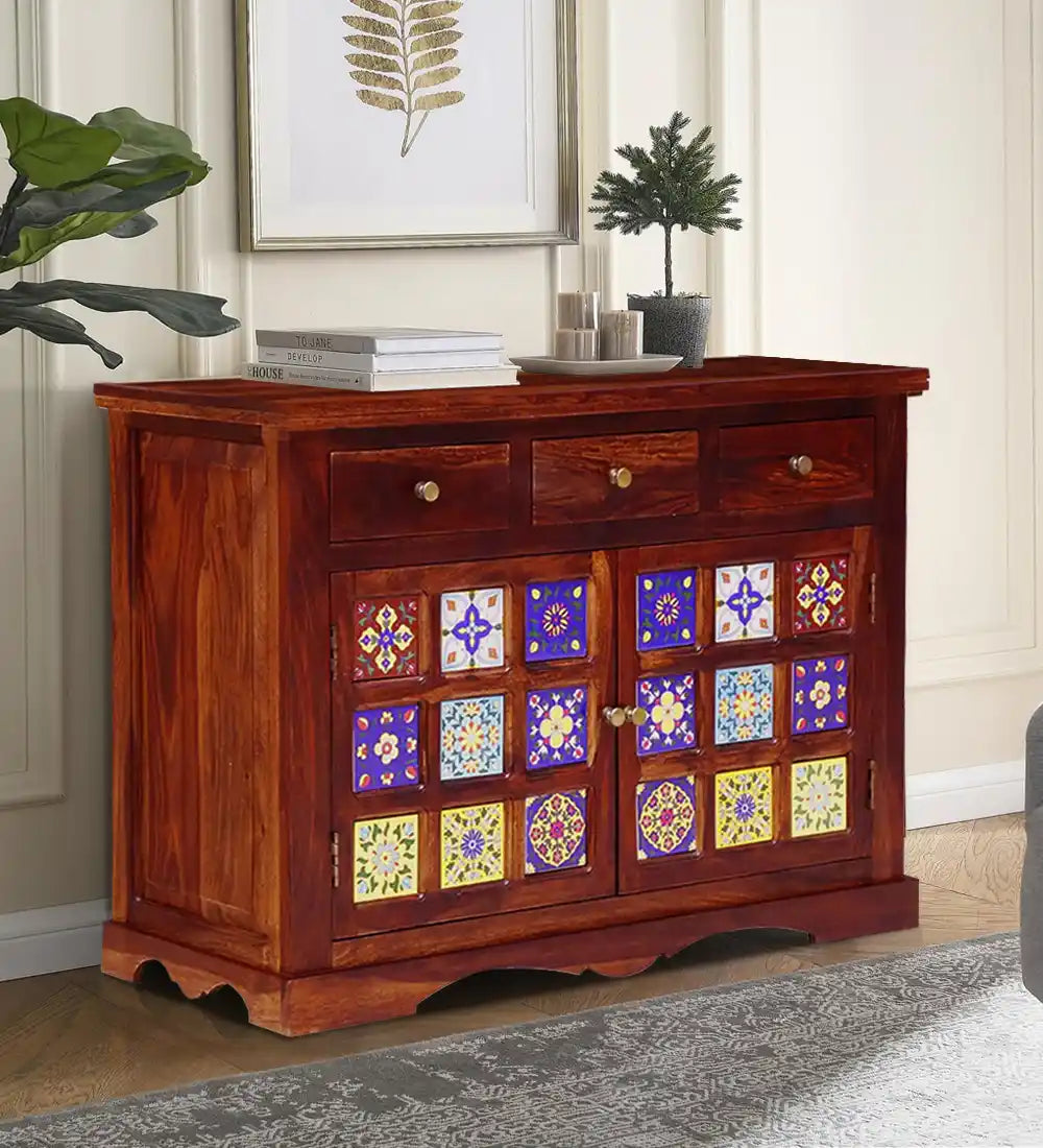 Contemporary wooden sideboard cabinet sheesham storage unit living room