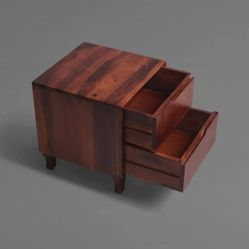 Darshan wooden bedside table compact solid wood nightstand India