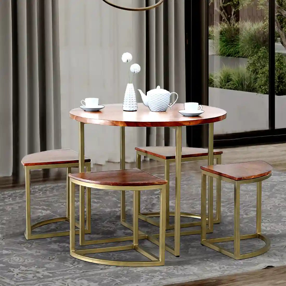 Delaware modern sheesham wood four seater dining table set stylish home furniture
