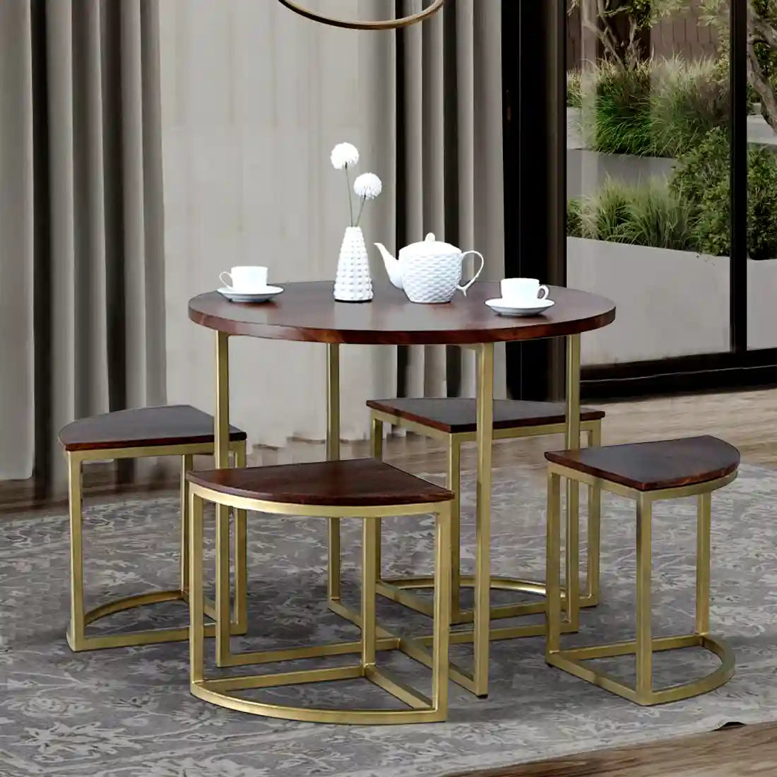 Delaware solid sheesham wood four seater dining table set premium wooden furniture India