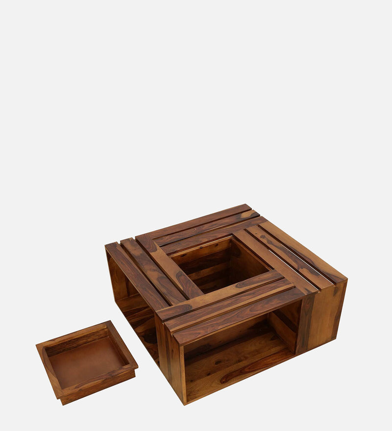 Denning Solid Wood Coffee Table With Center Storage In Provincial Teak Finish By Rajwada