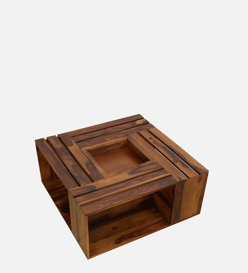 Denning Solid Wood Coffee Table With Center Storage In Provincial Teak Finish By Rajwada