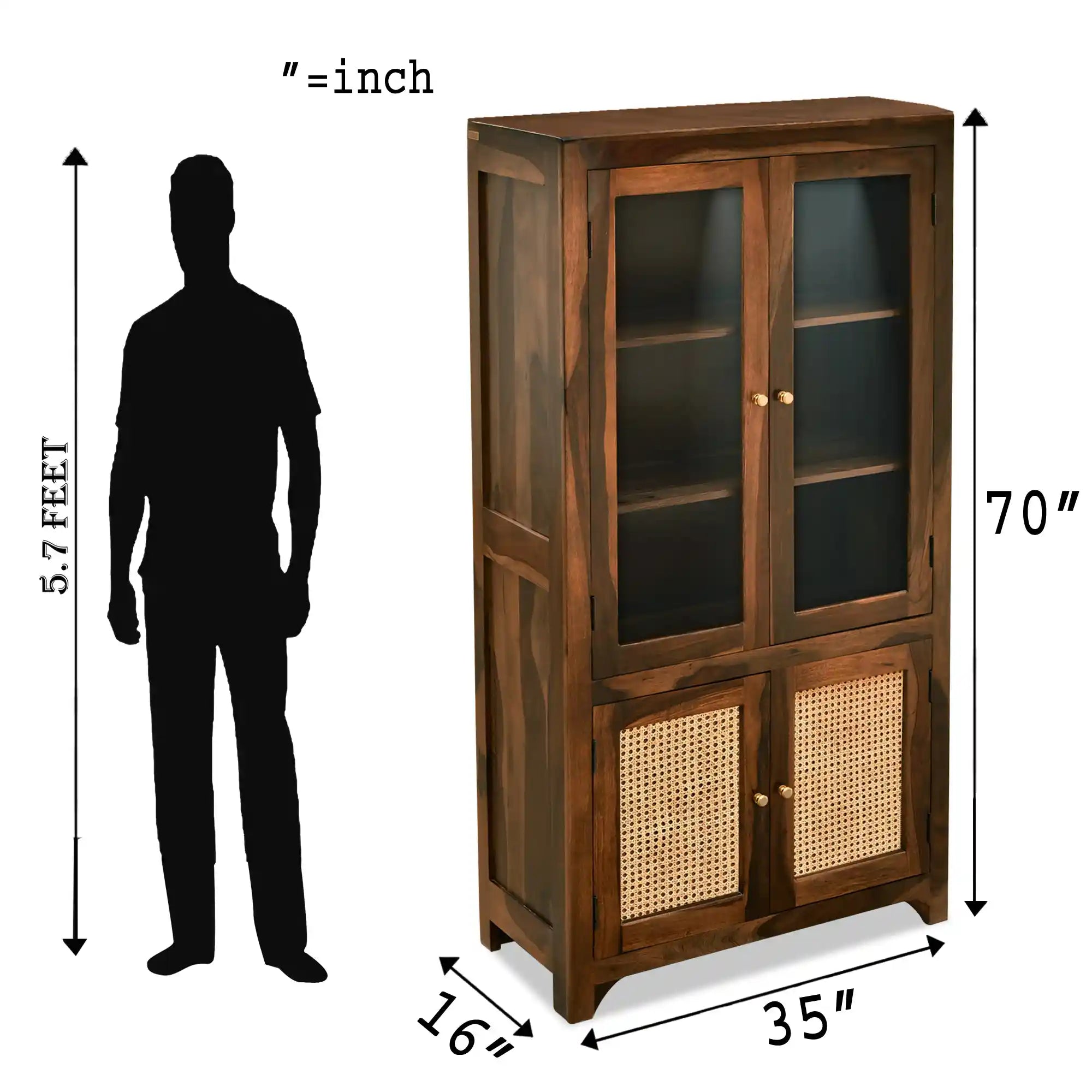 Designer rattan cane bookshelf solid wood display rack for books