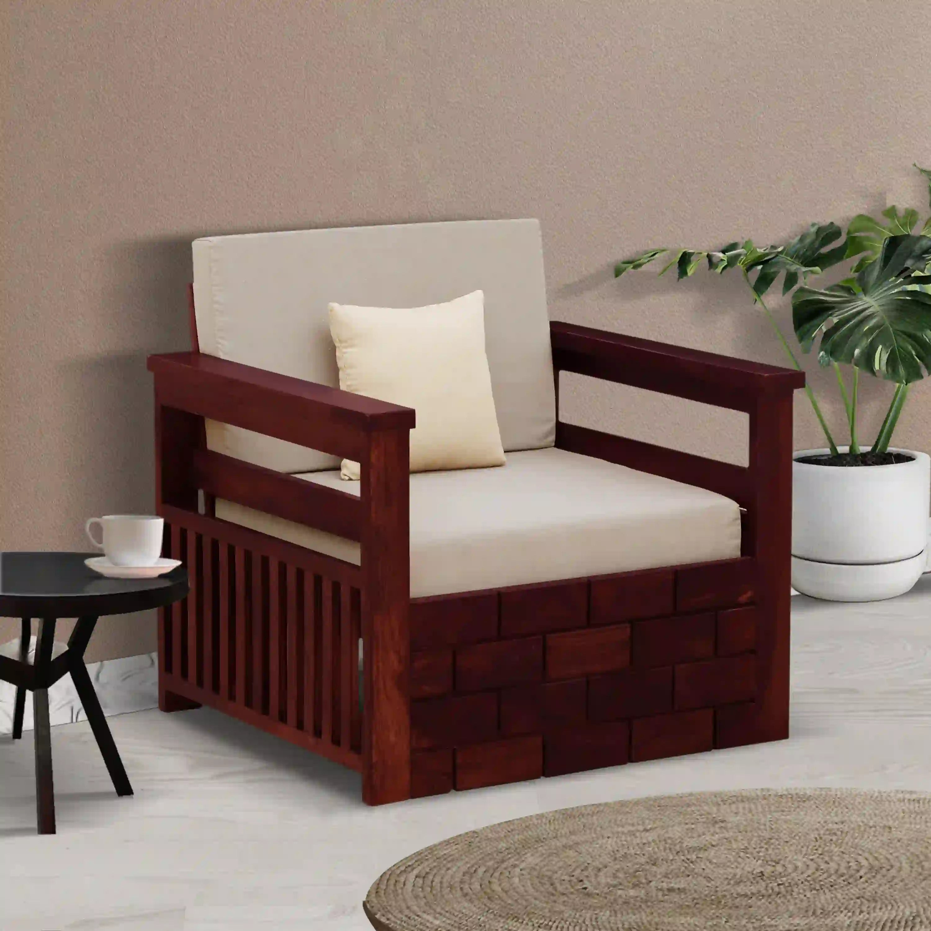 designer wooden single seater sofa rudra style for living room