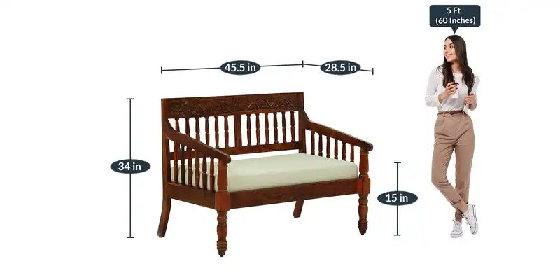 Devanti compact 2 seater sofa solid wood sheesham small space furniture