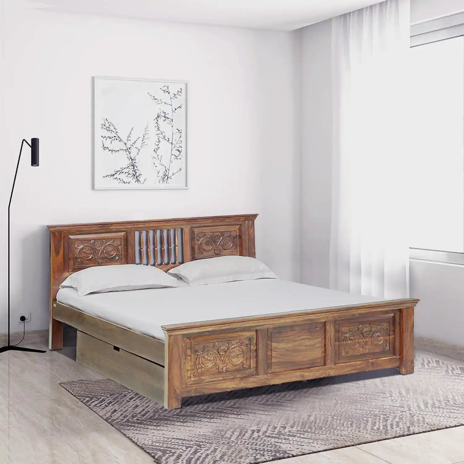 Devanti Indian style solid wood bed box storage design