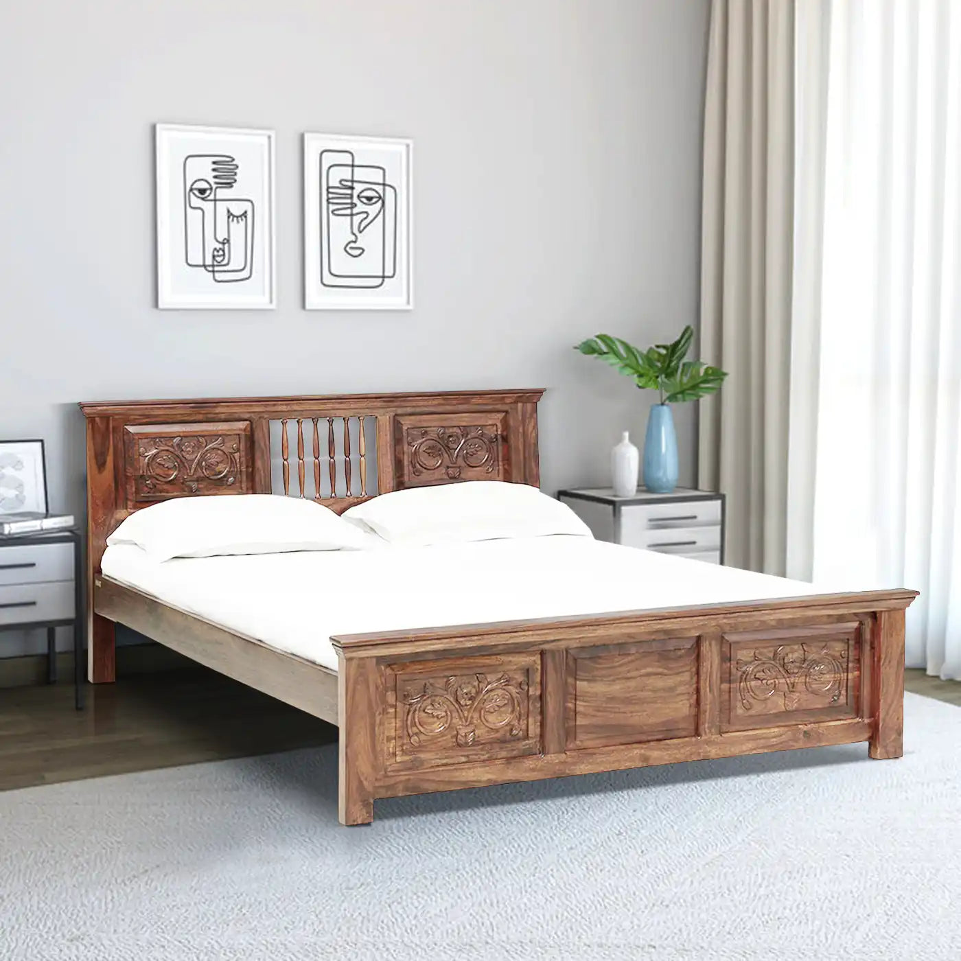Devanti Indian style solid wood bed classic bedroom design