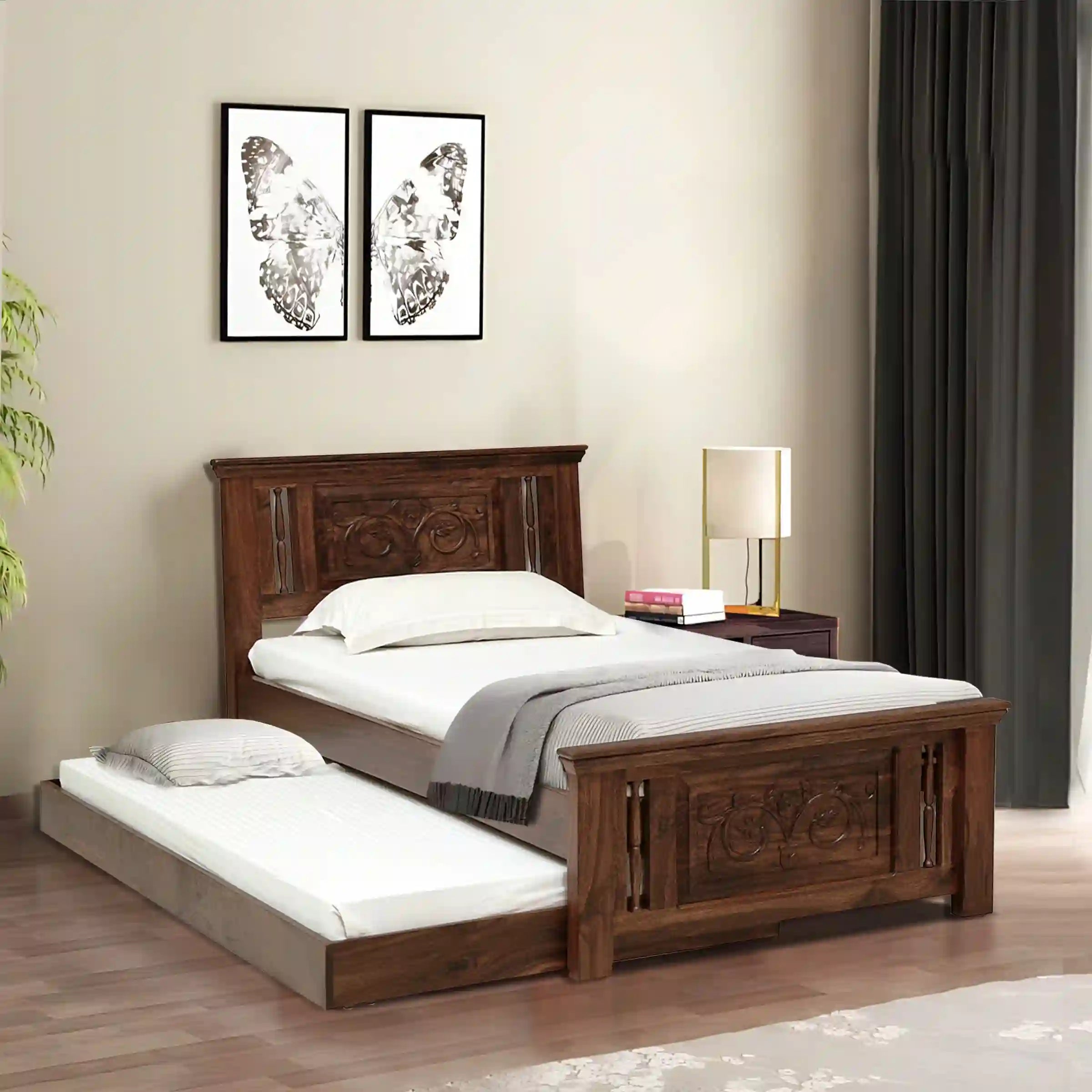 devanti sheesham wood trundle bed premium finish stylish durable wooden furniture