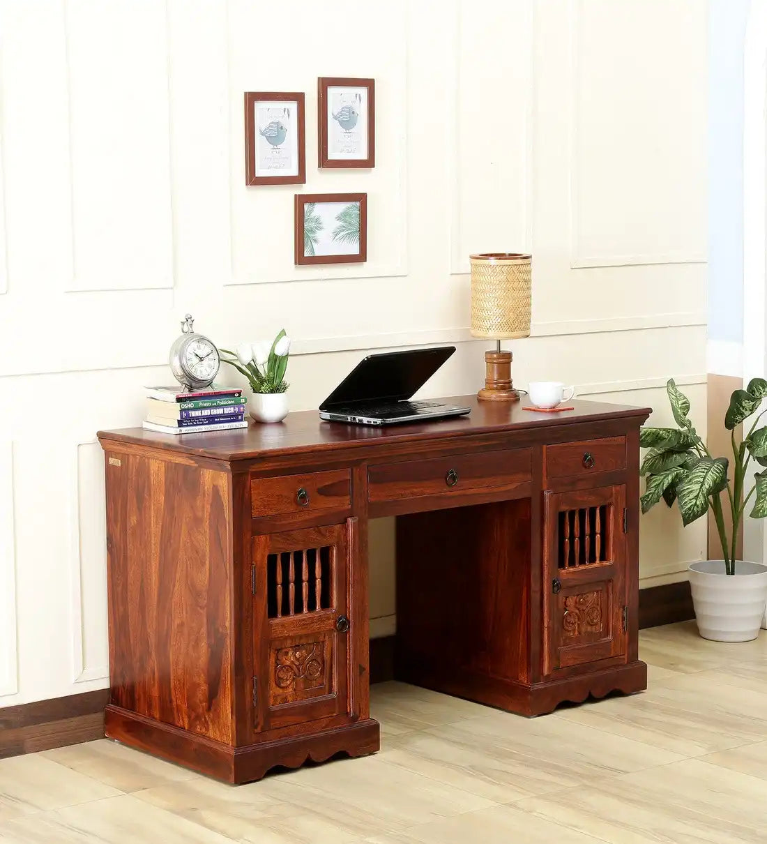 Devanti traditional sheesham wood study table solid wood desk for home office India