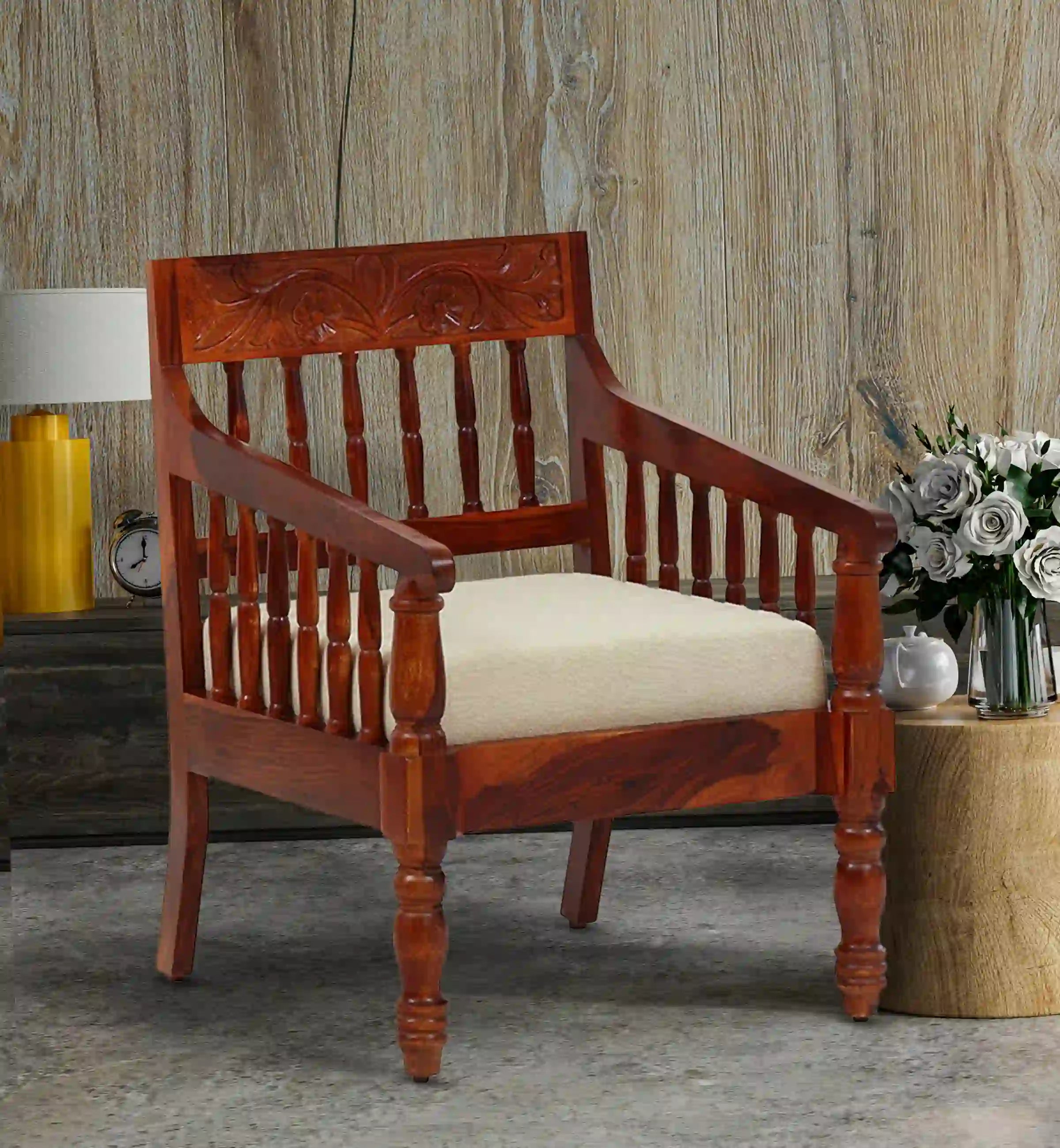 devanti traditional solid wood 1 seater sofa for living room india