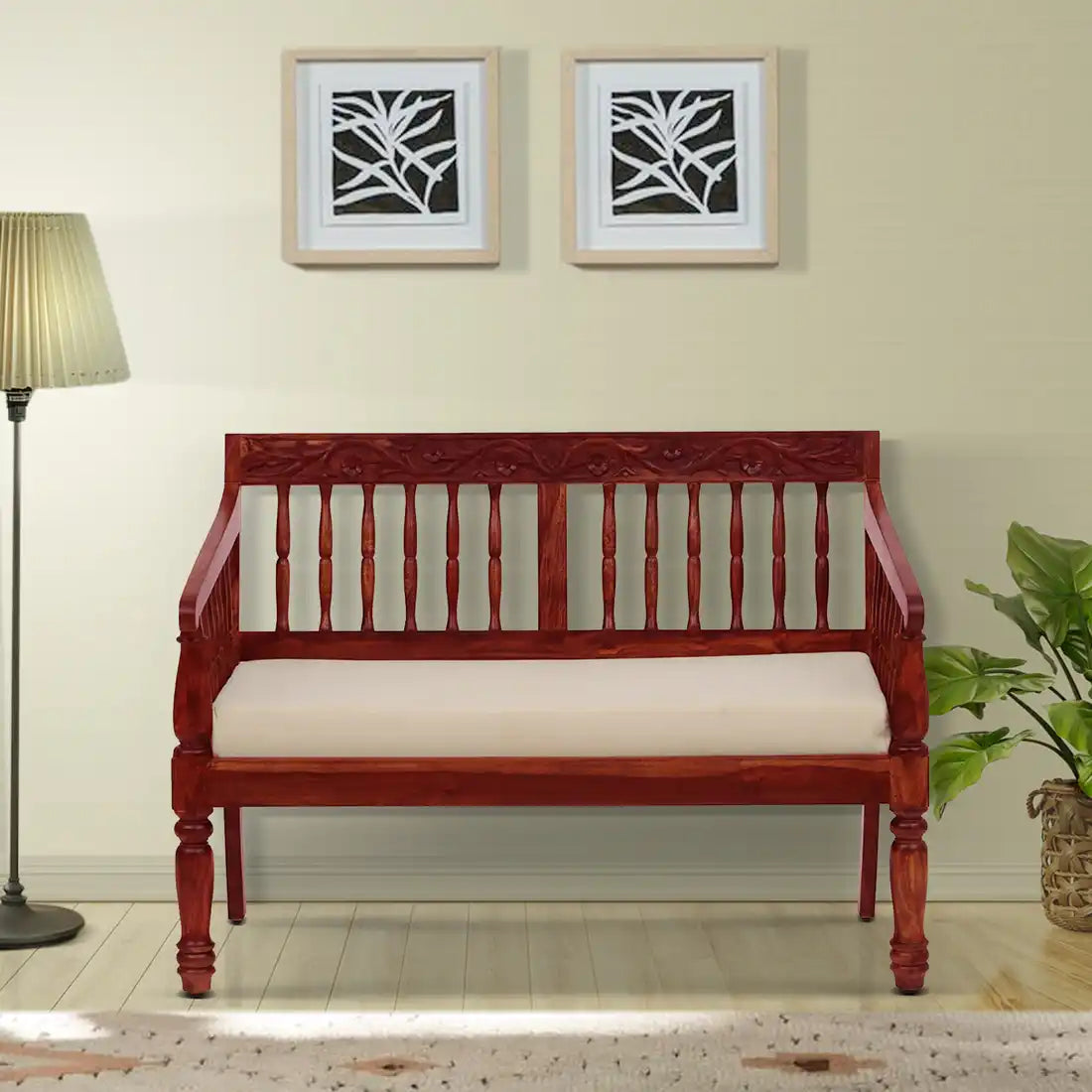 Devanti traditional wooden sofa 2 seater solid sheesham living room furniture India