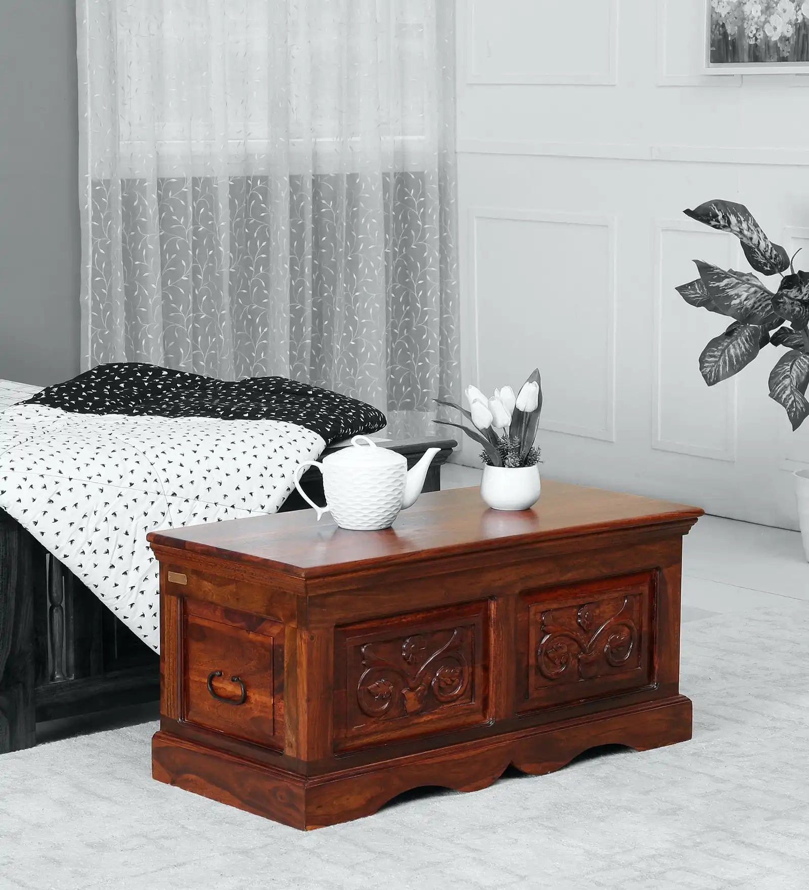 Devanti traditional wooden trunk storage chest solid sheesham furniture India