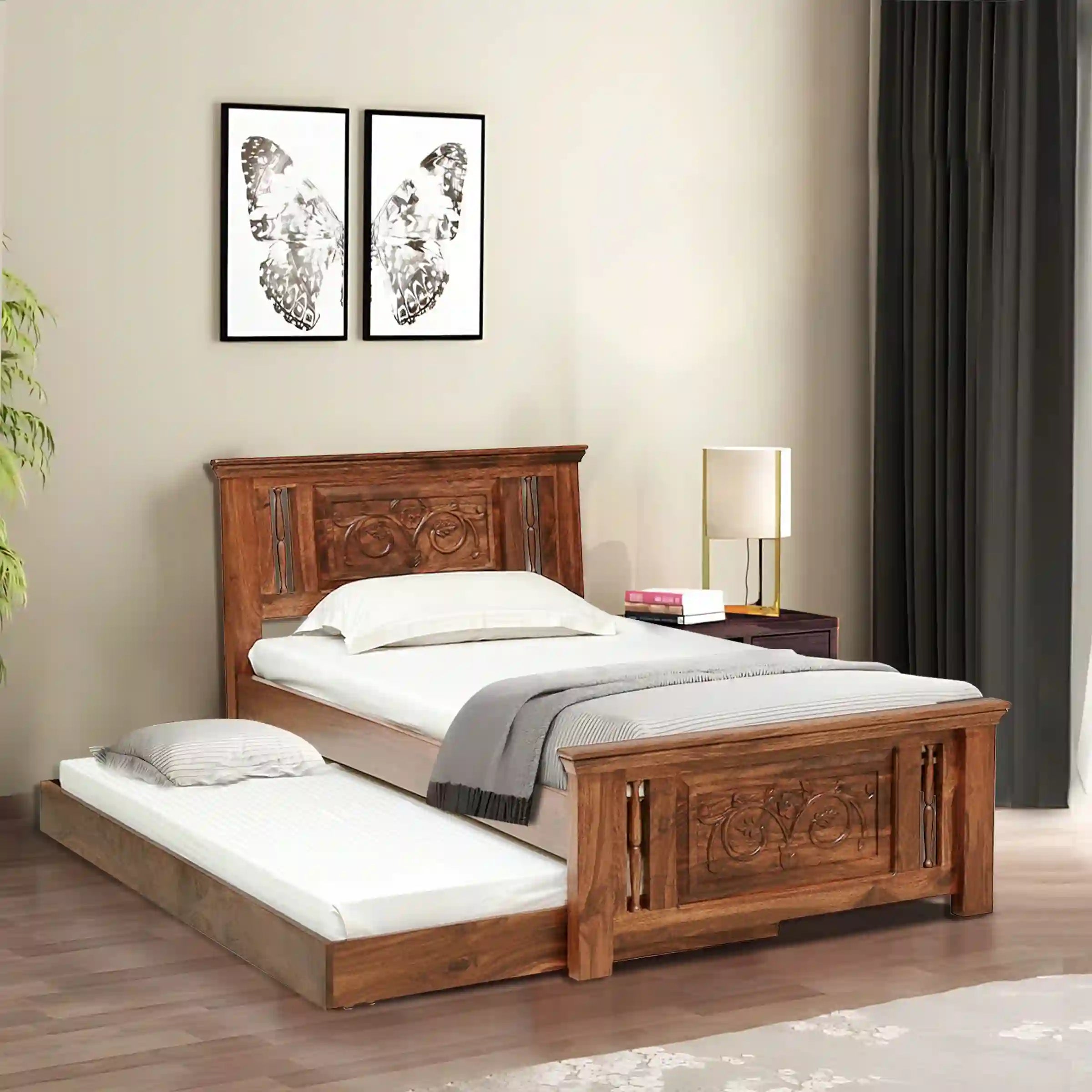 devanti sheesham wood trundle bed elegant traditional wooden furniture design