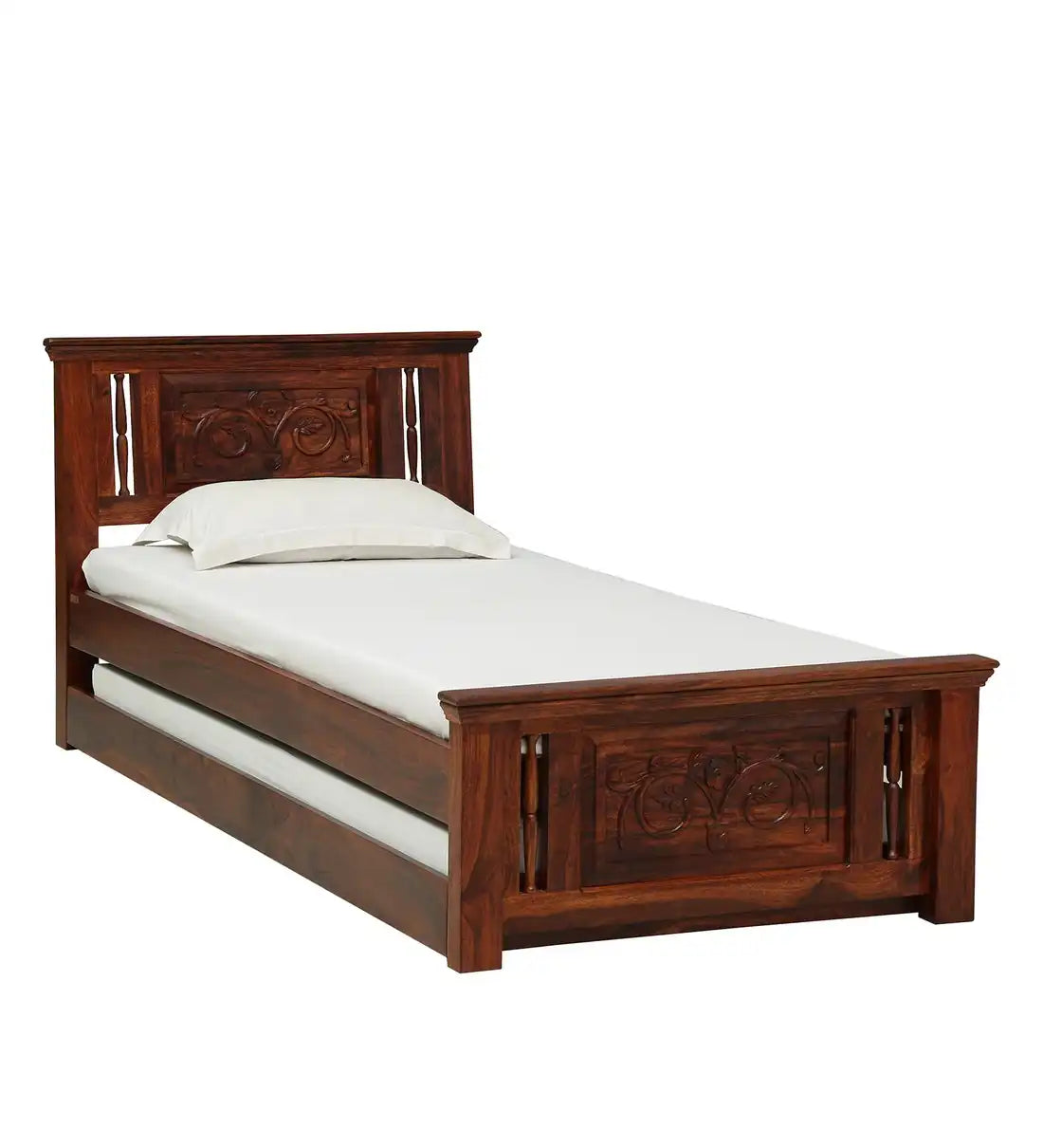 devanti traditional solid sheesham wood trundle bed classic wooden pull out bed design