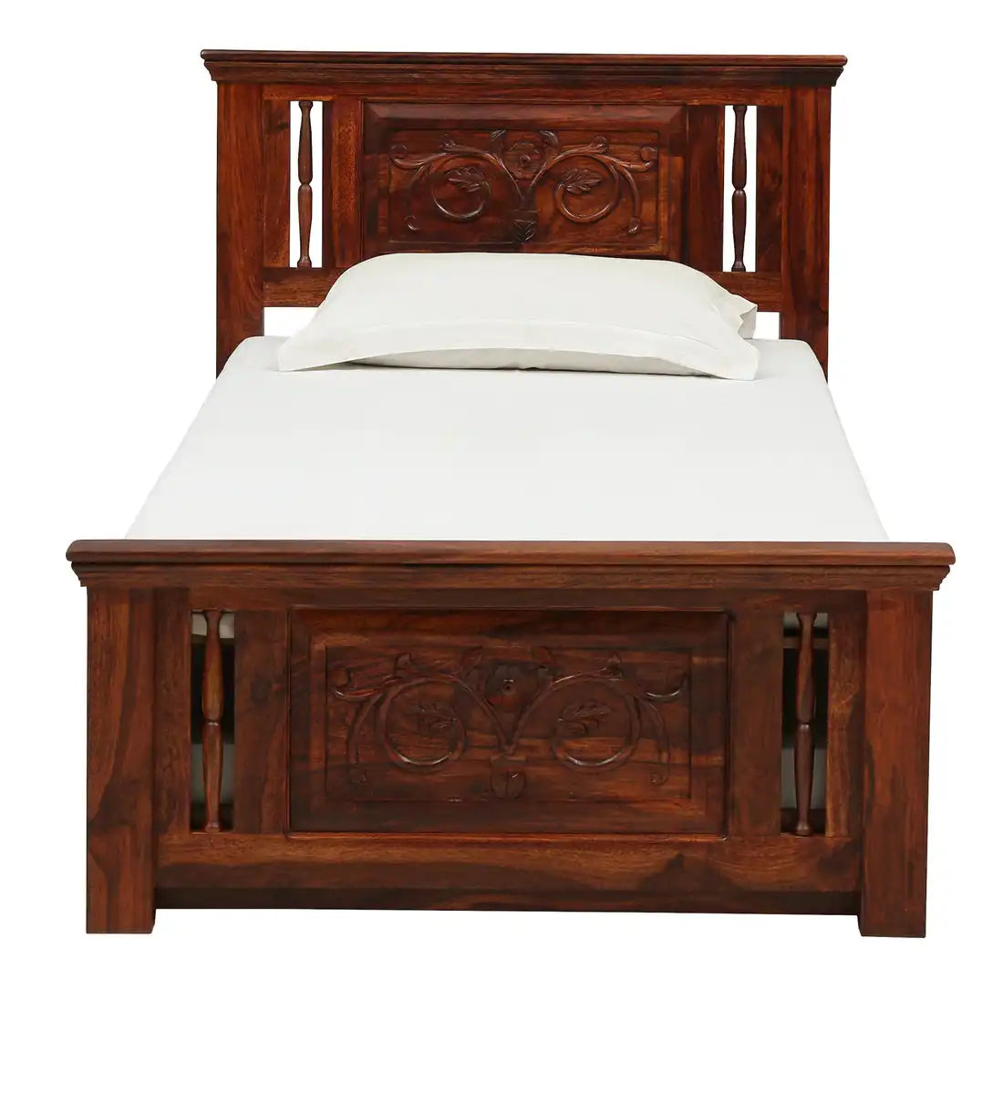 devanti sheesham wood trundle bed teak finish premium wooden bed with extra sleeping space