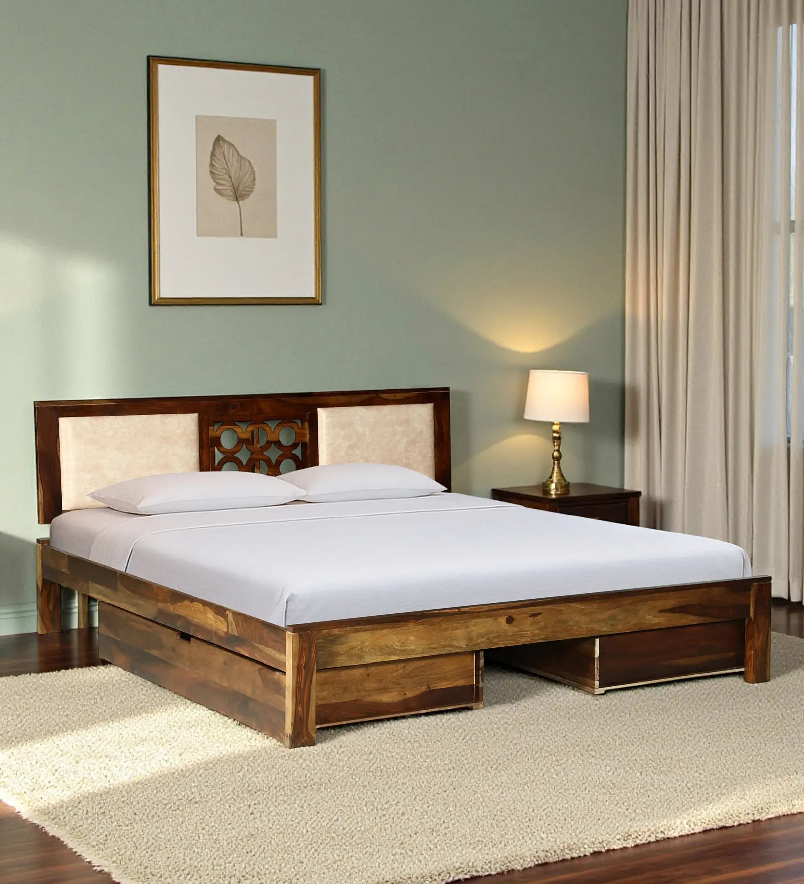 sheesham wood king size drawer storage bed frame visual wooden bed india