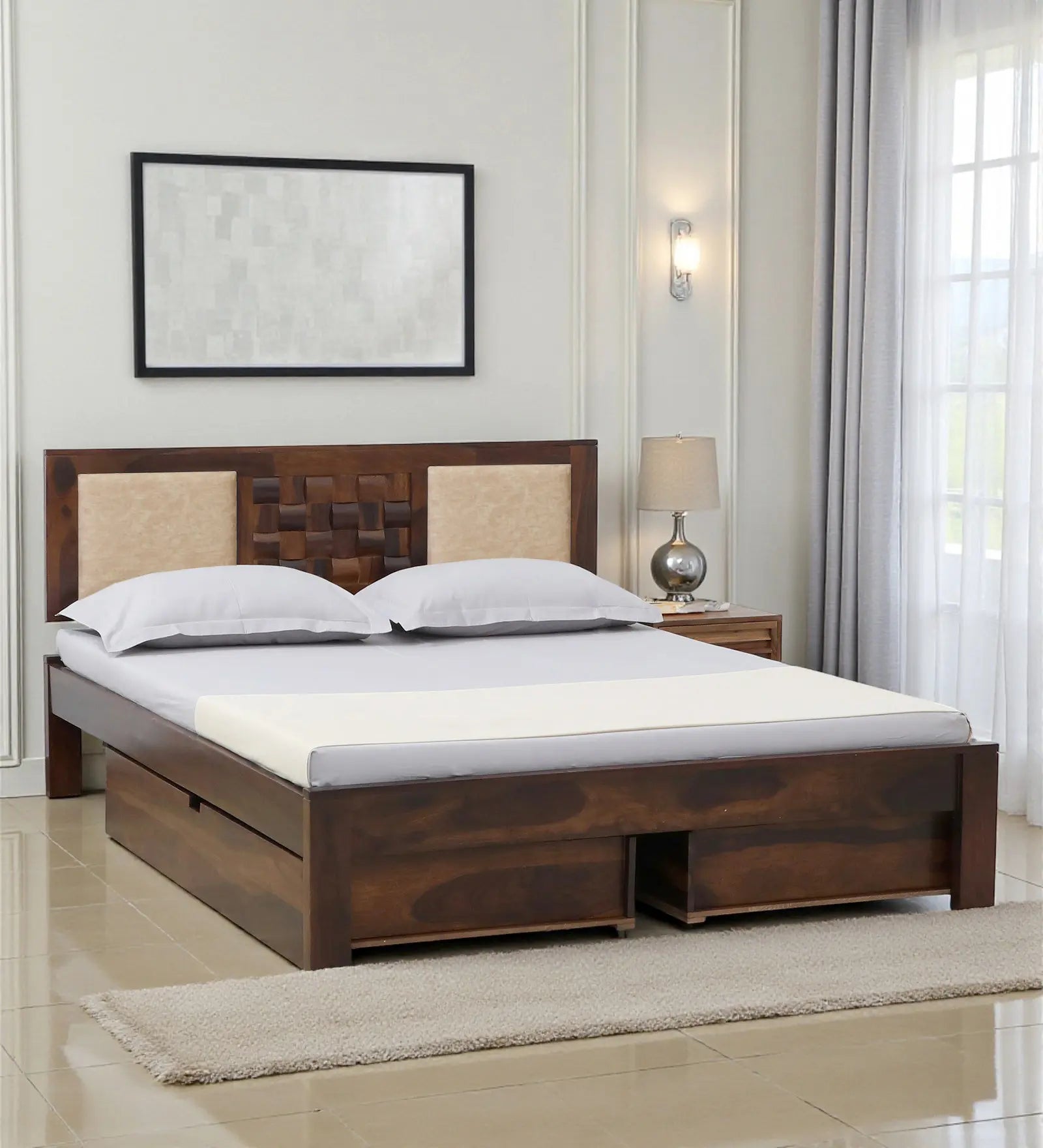 sheesham wood queen size drawer storage bed frame style wooden bed india