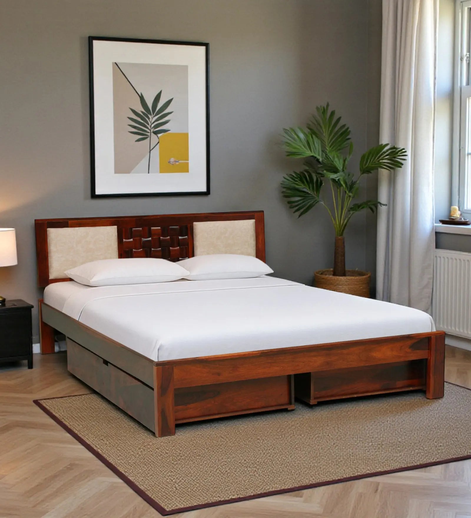 sheesham wood queen size drawer storage bed frame build wooden bed india