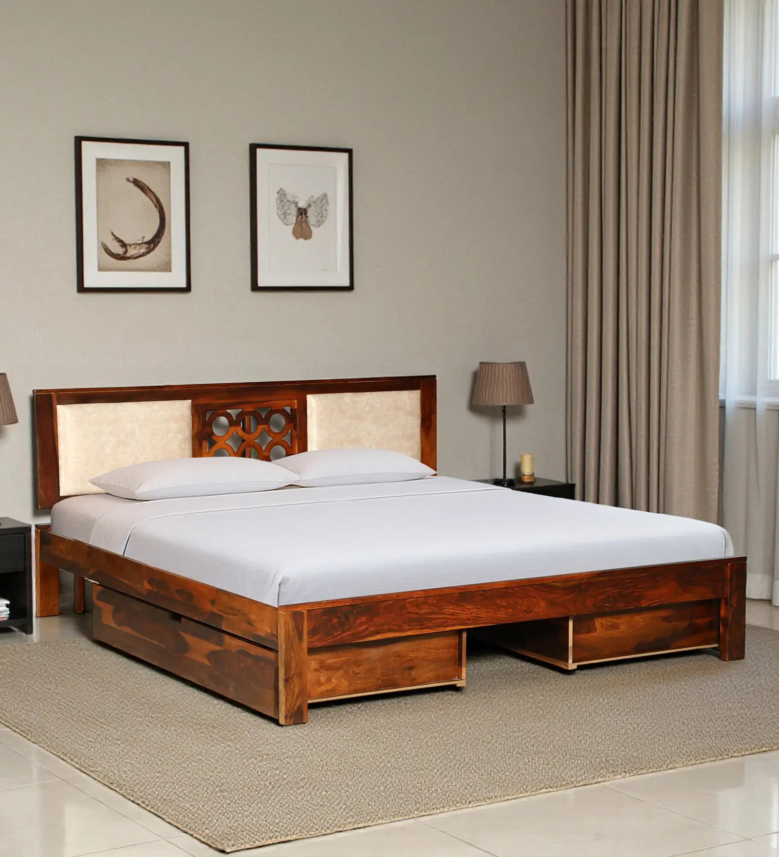 sheesham wood queen size drawer storage bed frame design wooden bed india