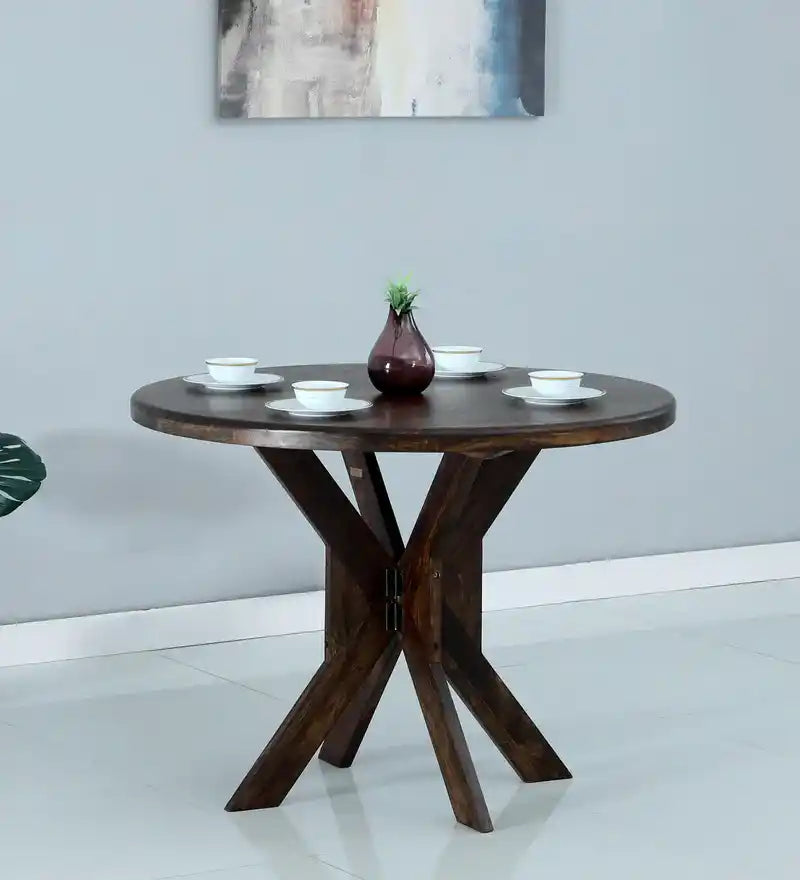 Drew solid wood 4 seater compact dining table made from premium sheesham wood for Indian homes