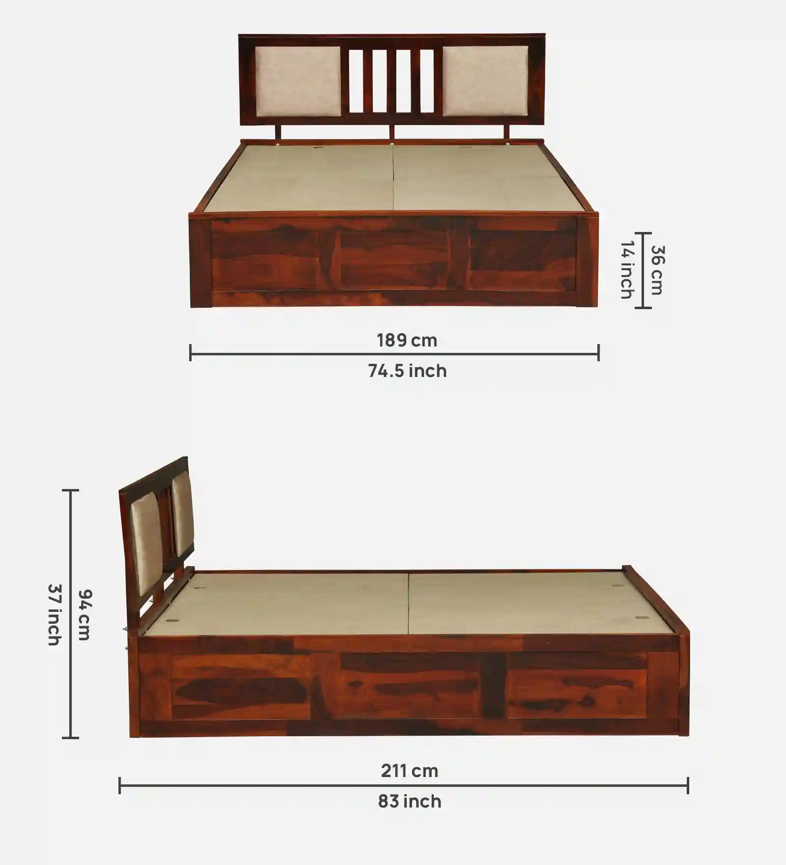 Druma durable solid wood king bed storage box structure