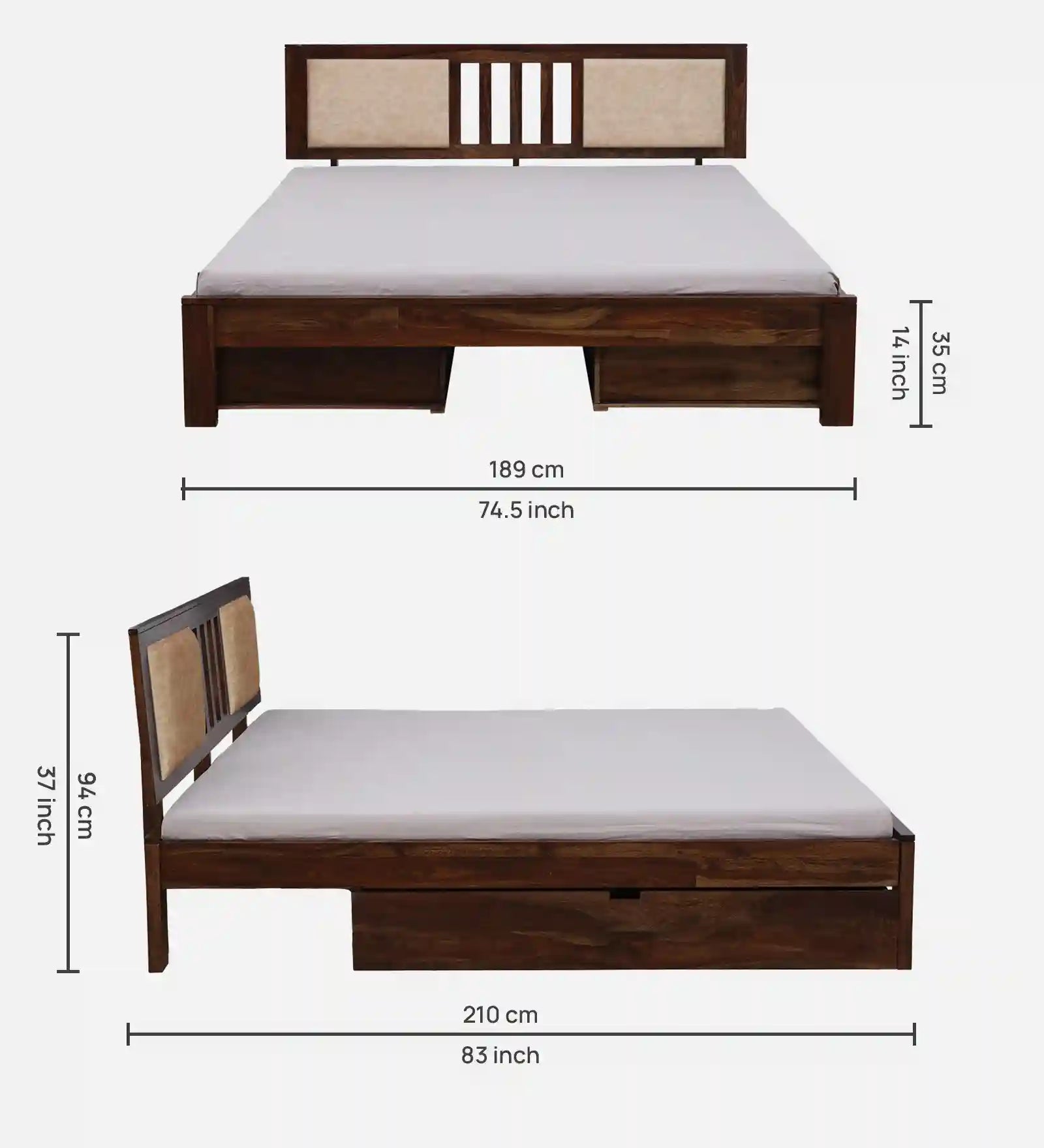 premium sheesham wood king size storage bed with drawers india