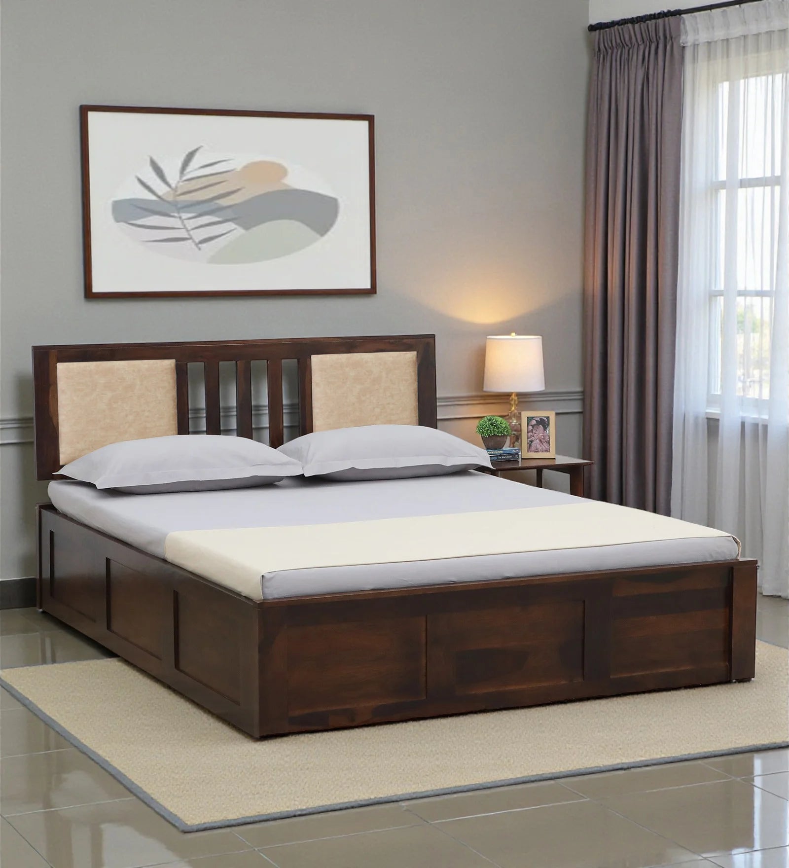 Druma solid sheesham wood queen size bed with hydraulic storage heavy duty