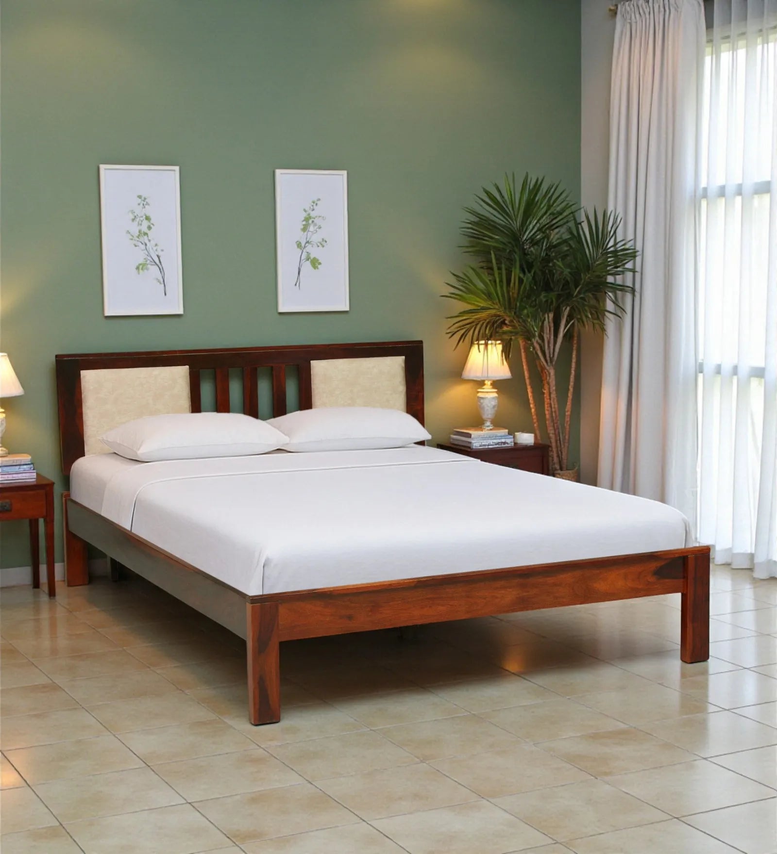 druma solid wood queen size bed without storage front view modern sheesham wood design