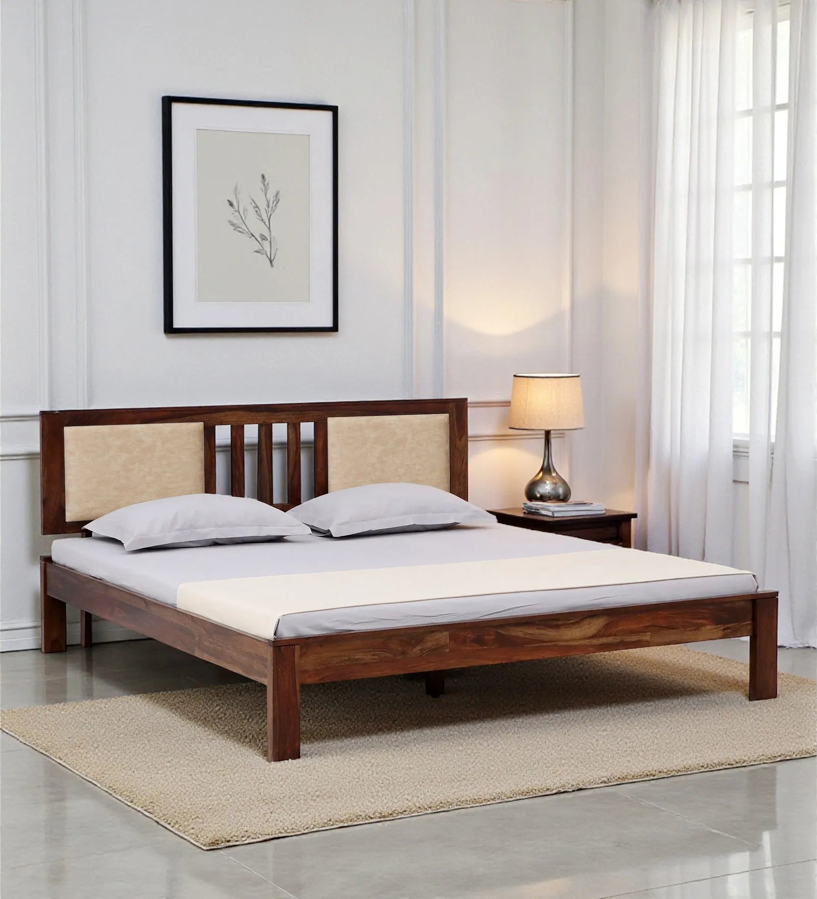 druma solid sheesham wood king size bed without storage front view modern wooden bed design