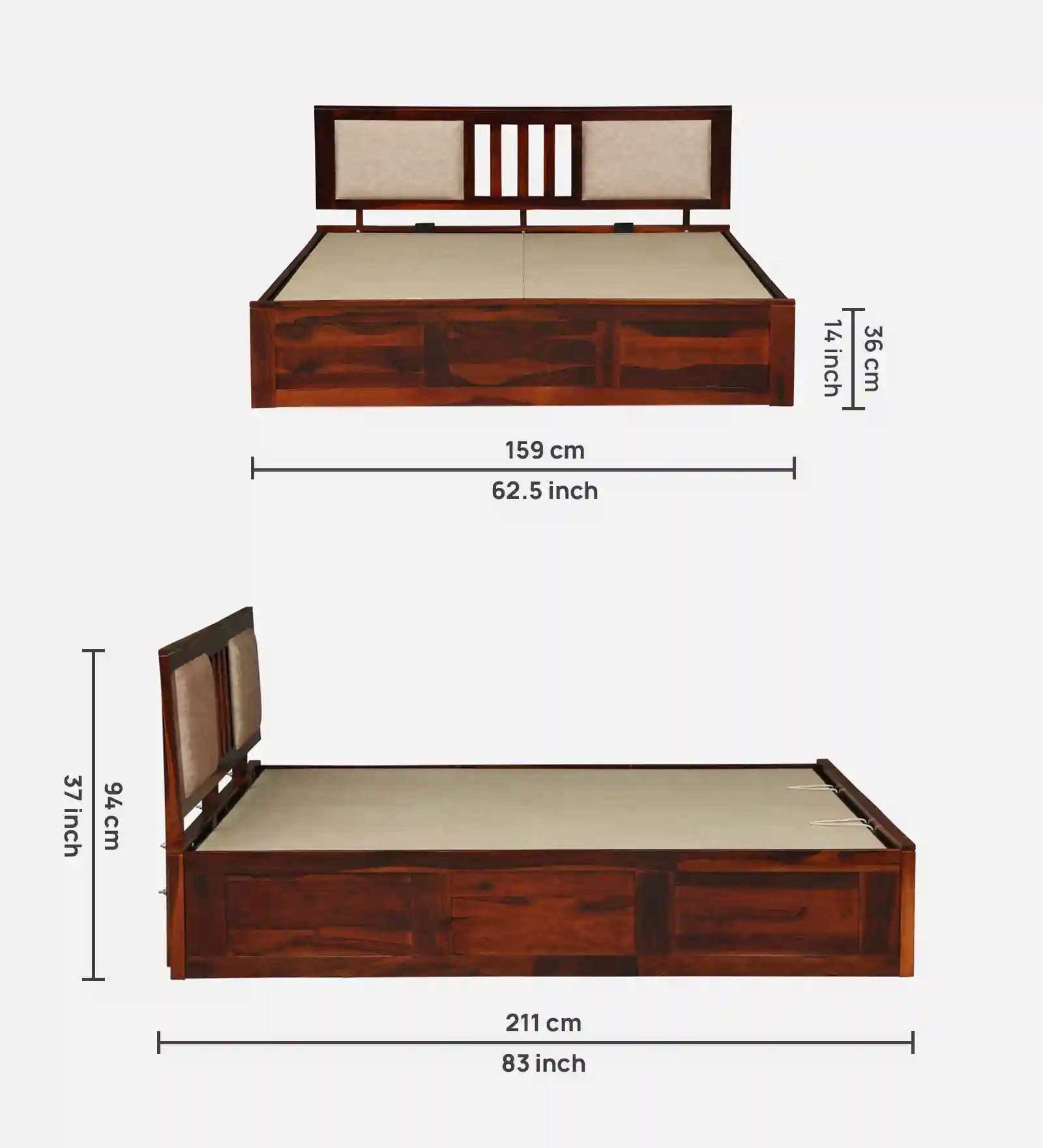 Druma solid sheesham wood queen size bed with hydraulic storage home use