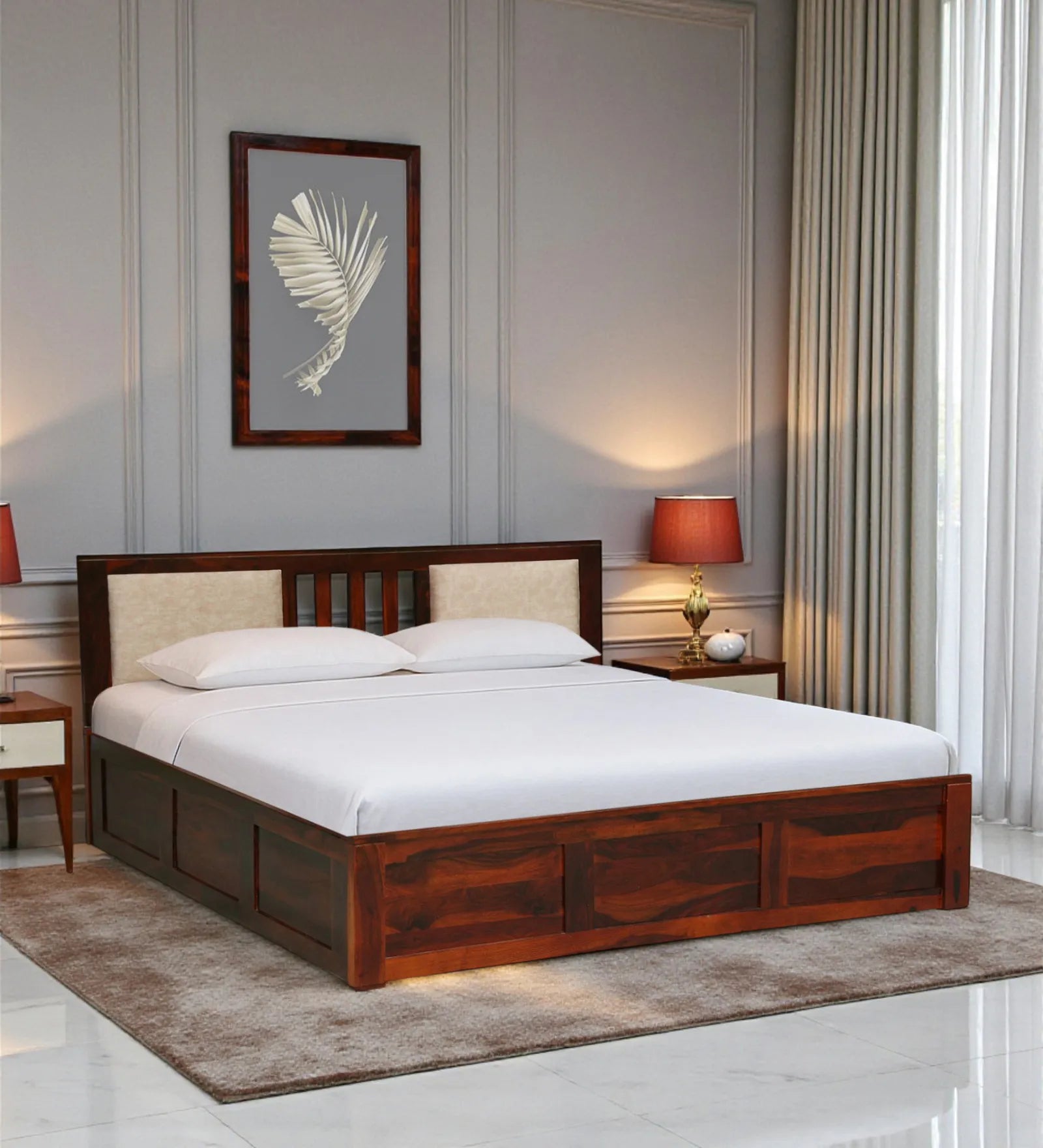 Druma solid wood king bed hydraulic storage strong support frame
