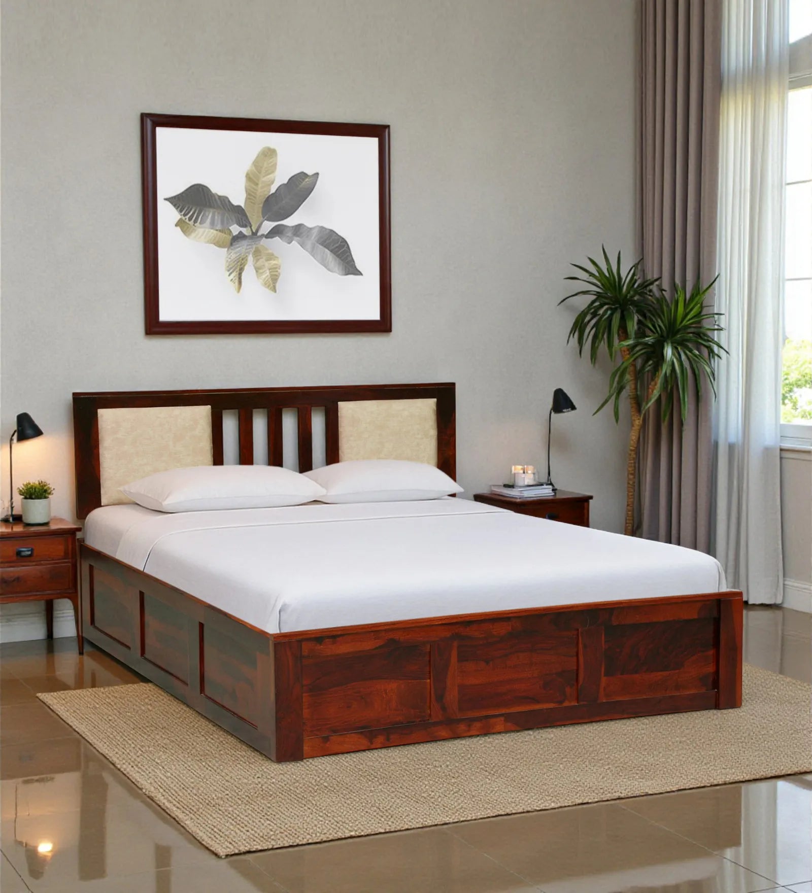 Druma solid wood king bed box storage heavy duty frame