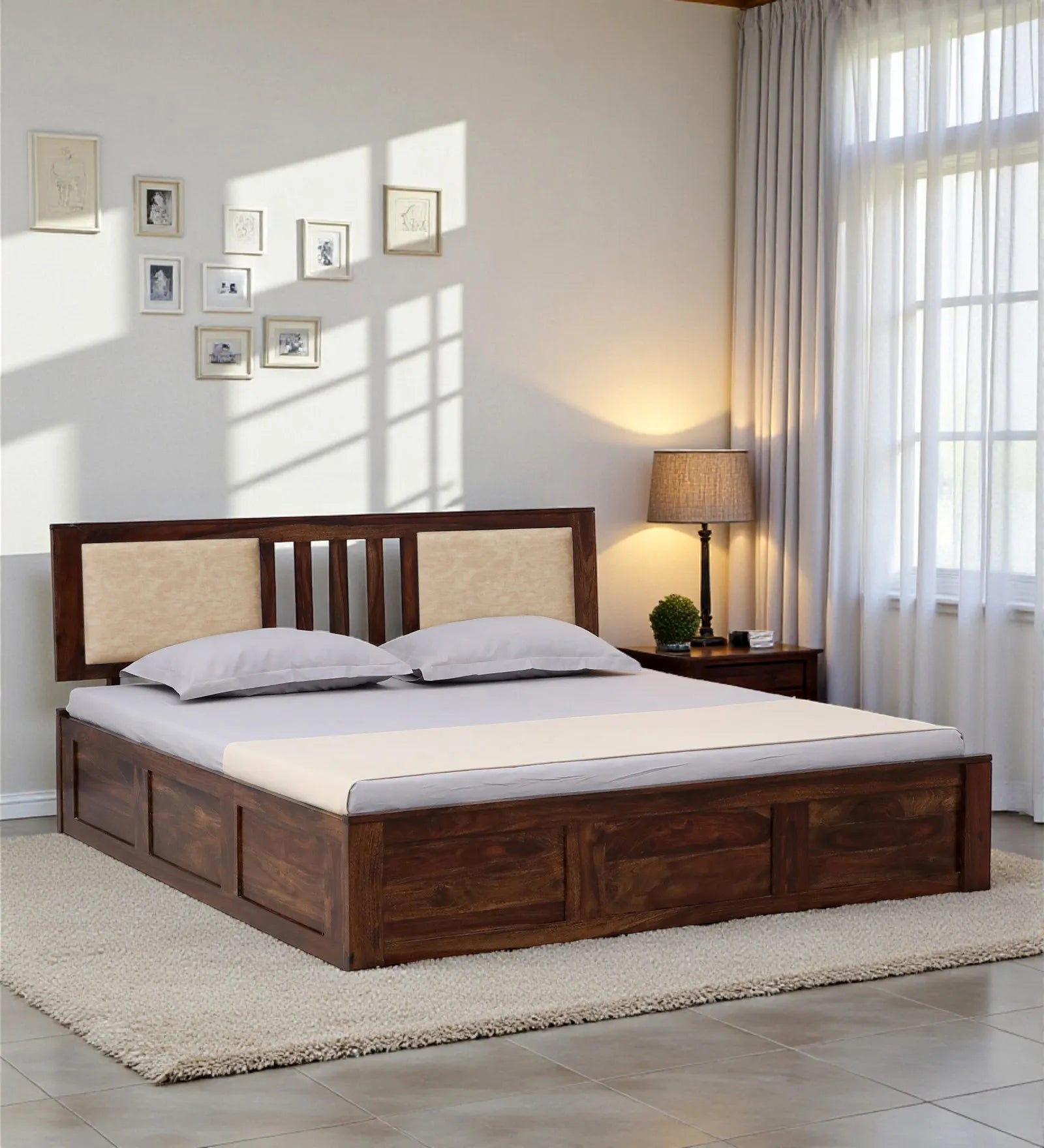 Druma solid wood king bed box storage strong frame design