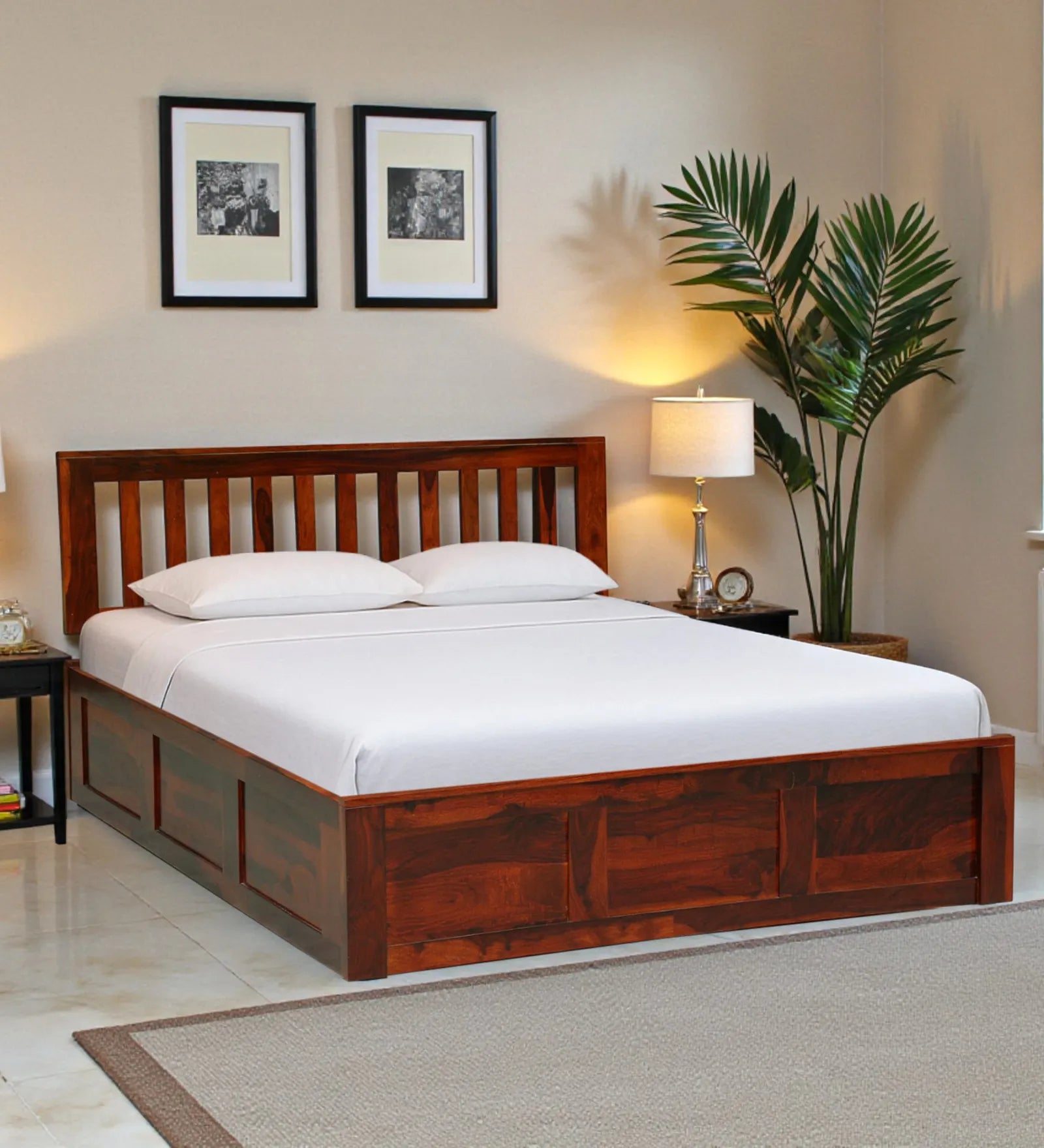 Druma solid wood king bed box storage strong support frame