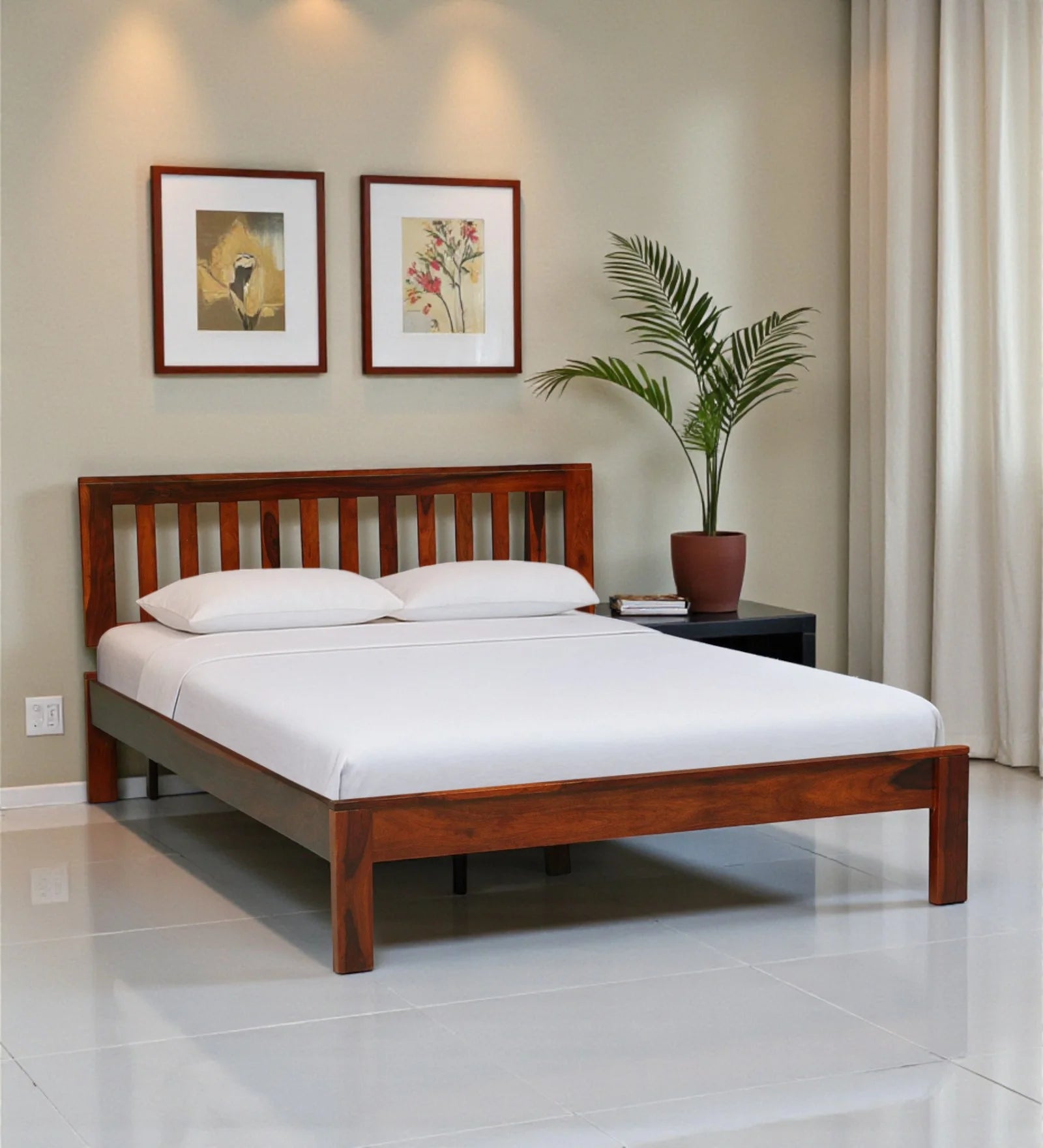druma solid wood king size bed without storage front view modern sheesham wood design