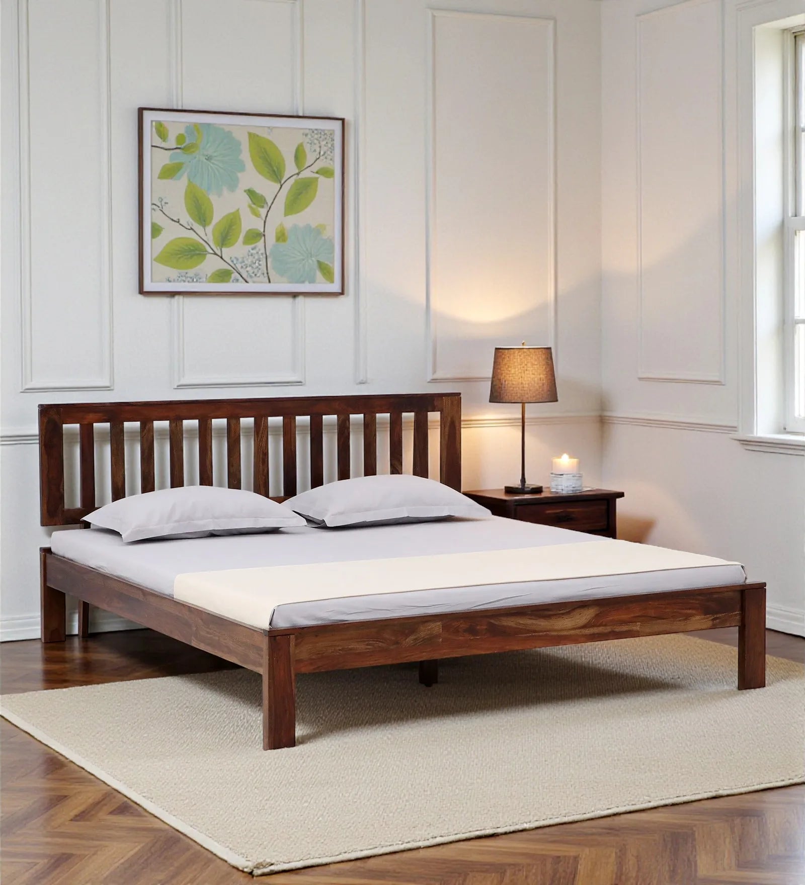 druma solid wood king size bed without storage front view modern sheesham wood design