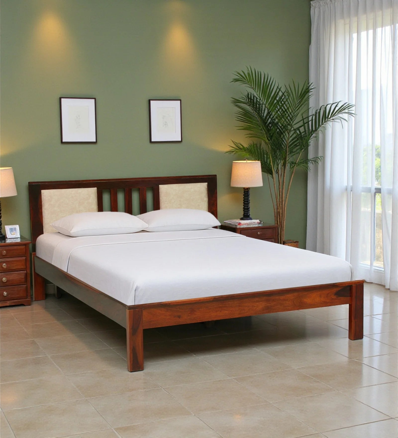 druma solid wood king size bed without storage front view modern sheesham wood design