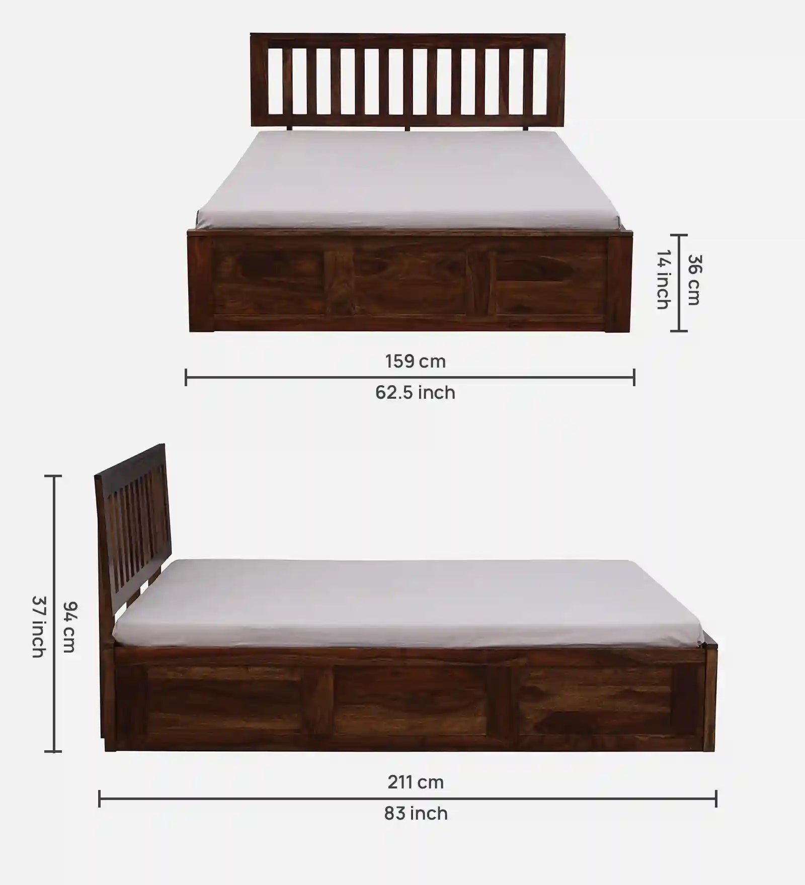 wood frame queen size bed with box storage sheesham india