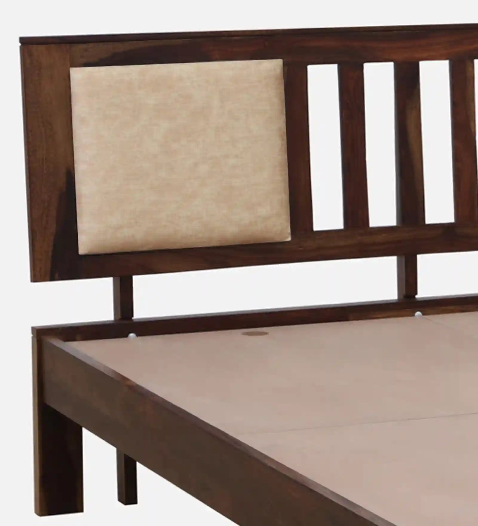 druma solid wood queen size bed without storage styled in modern bedroom setup