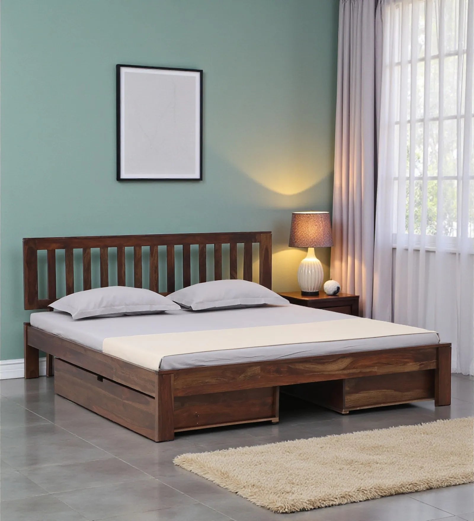 sheesham wood king size drawer storage bed base structure india