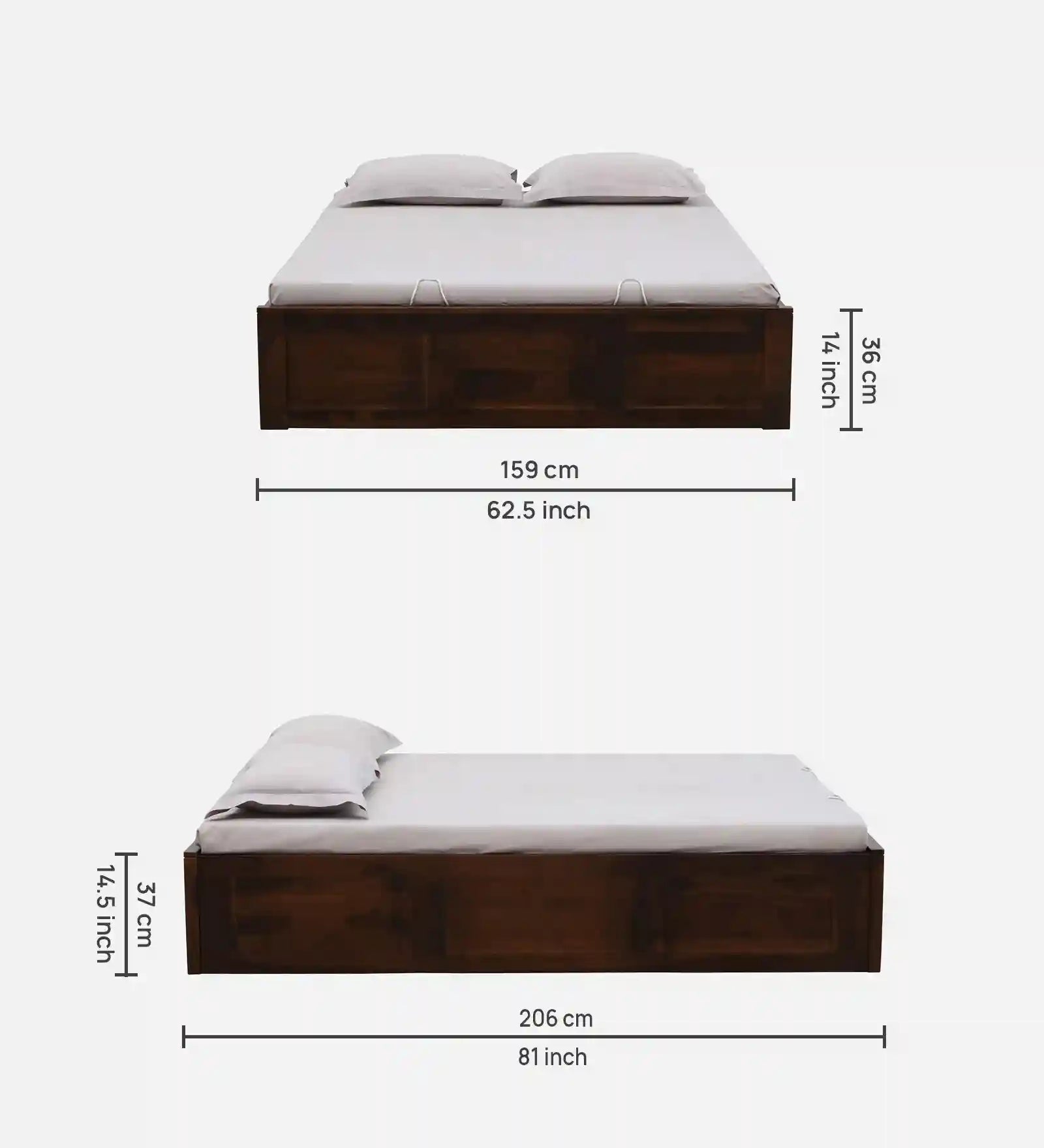 Durable sheesham wood queen size bed with storage