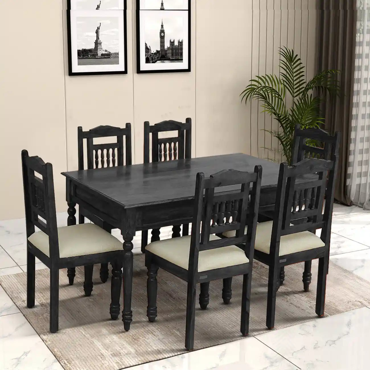 Durable six seater dining table set solid wood Devanti design for everyday use